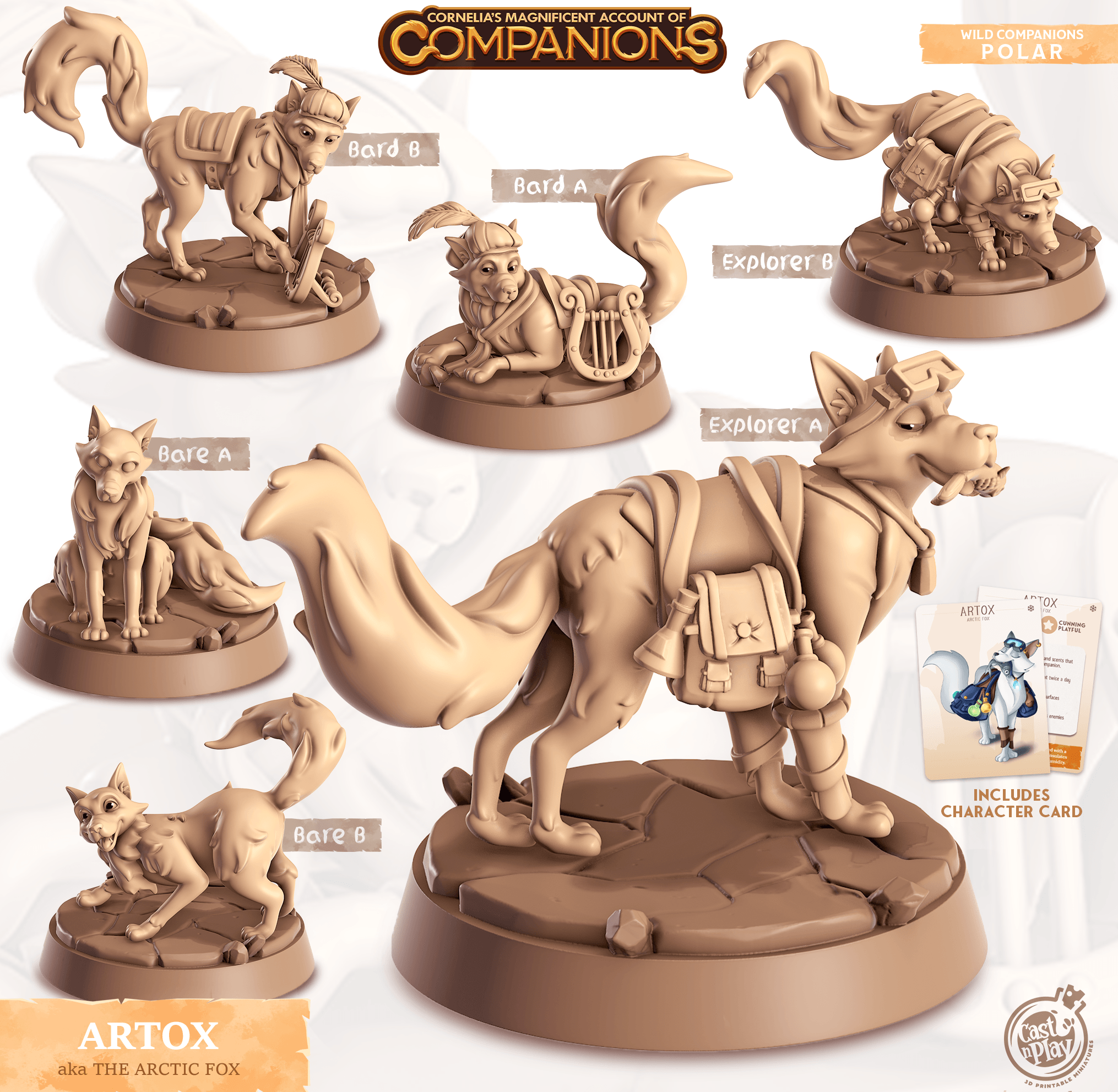 3D Printed Cast n Play Artox - The Arctic Fox Companions 28mm 32mm D&D