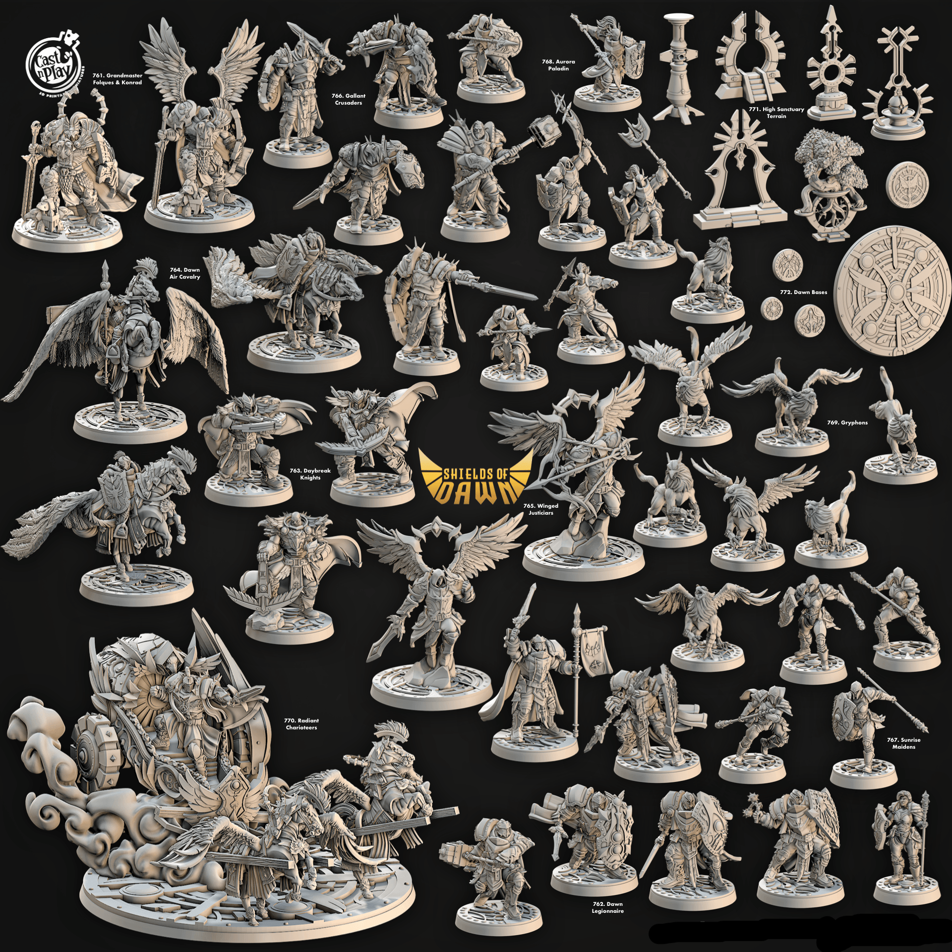 3D Printed Cast n Play Aurora Paladin Shields of Dawn 28mm 32mm D&D