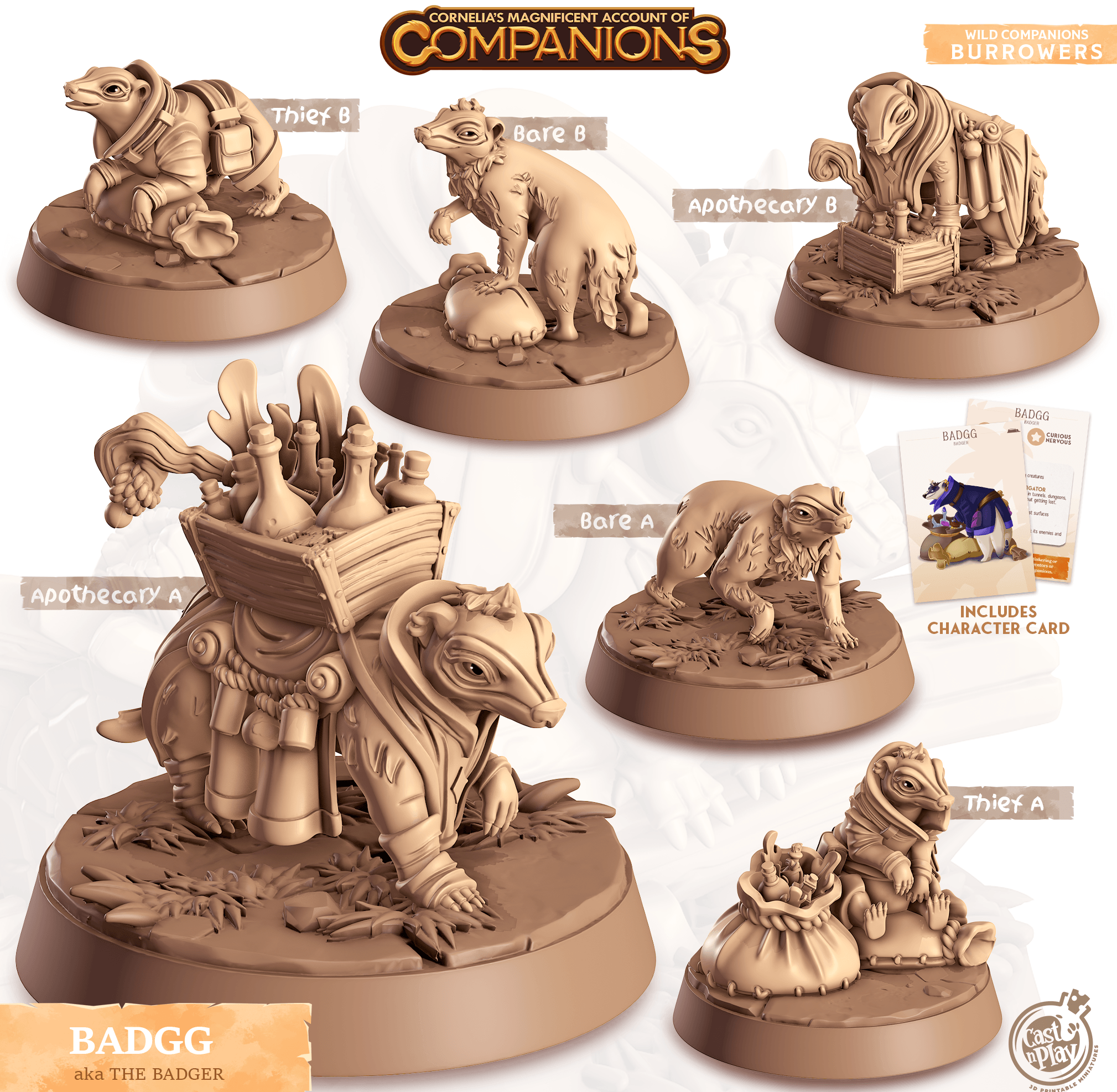 3D Printed Cast n Play Badgg - Badger Companions 28mm 32mm D&D
