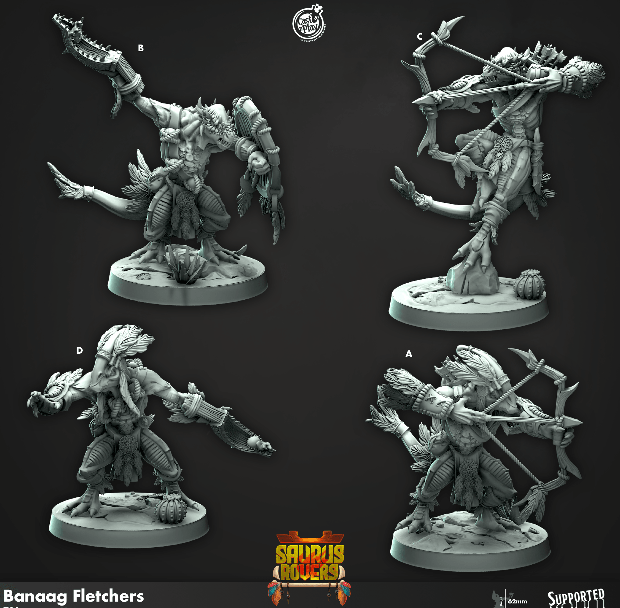 3D Printed Cast n Play Banaag Fletchers Saurus Rovers Set 28mm 32mm D&D