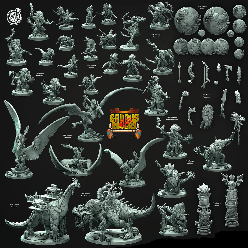 3D Printed Cast n Play Banaag Fletchers Saurus Rovers Set 28mm 32mm D&D