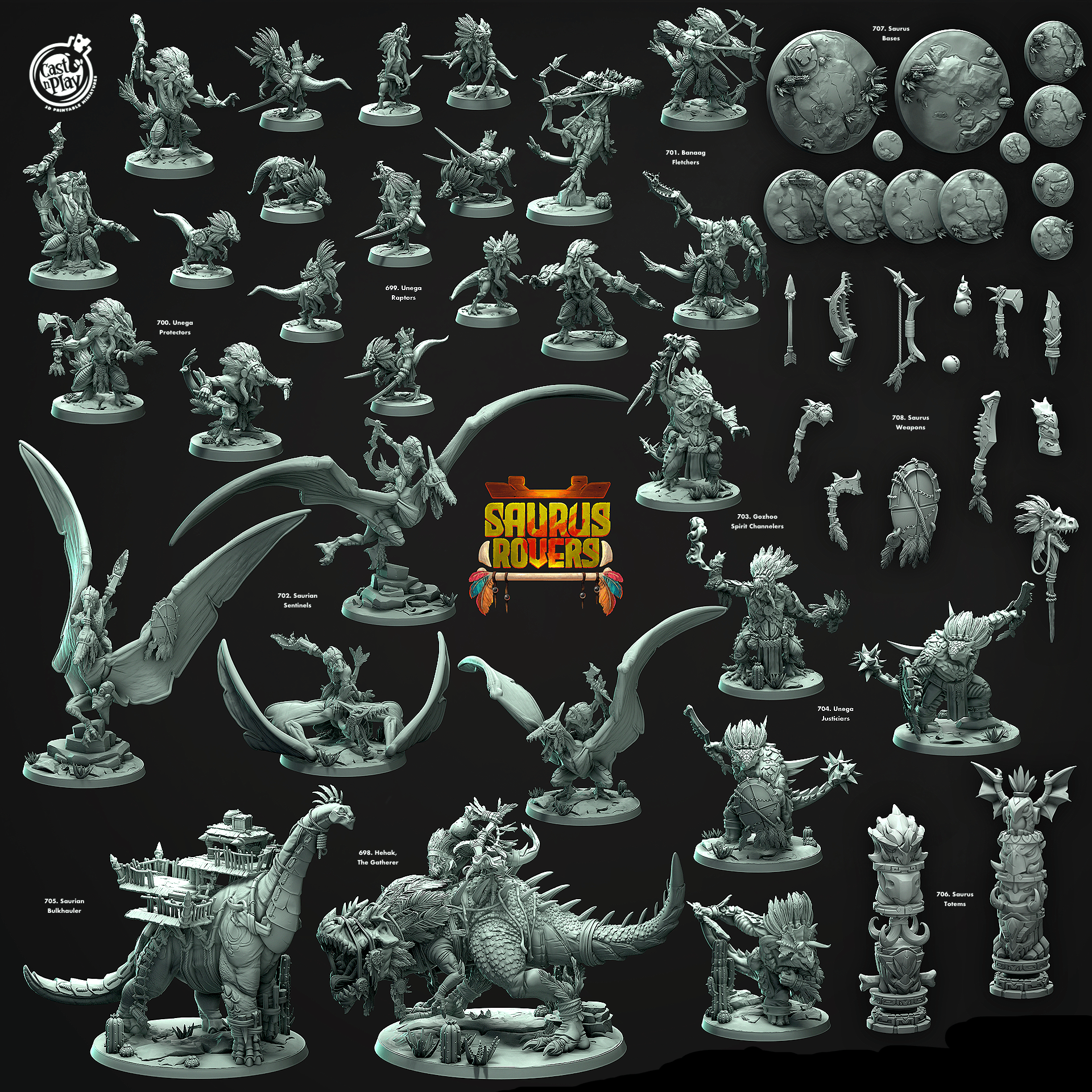 3D Printed Cast n Play Banaag Fletchers Saurus Rovers Set 28mm 32mm D&D
