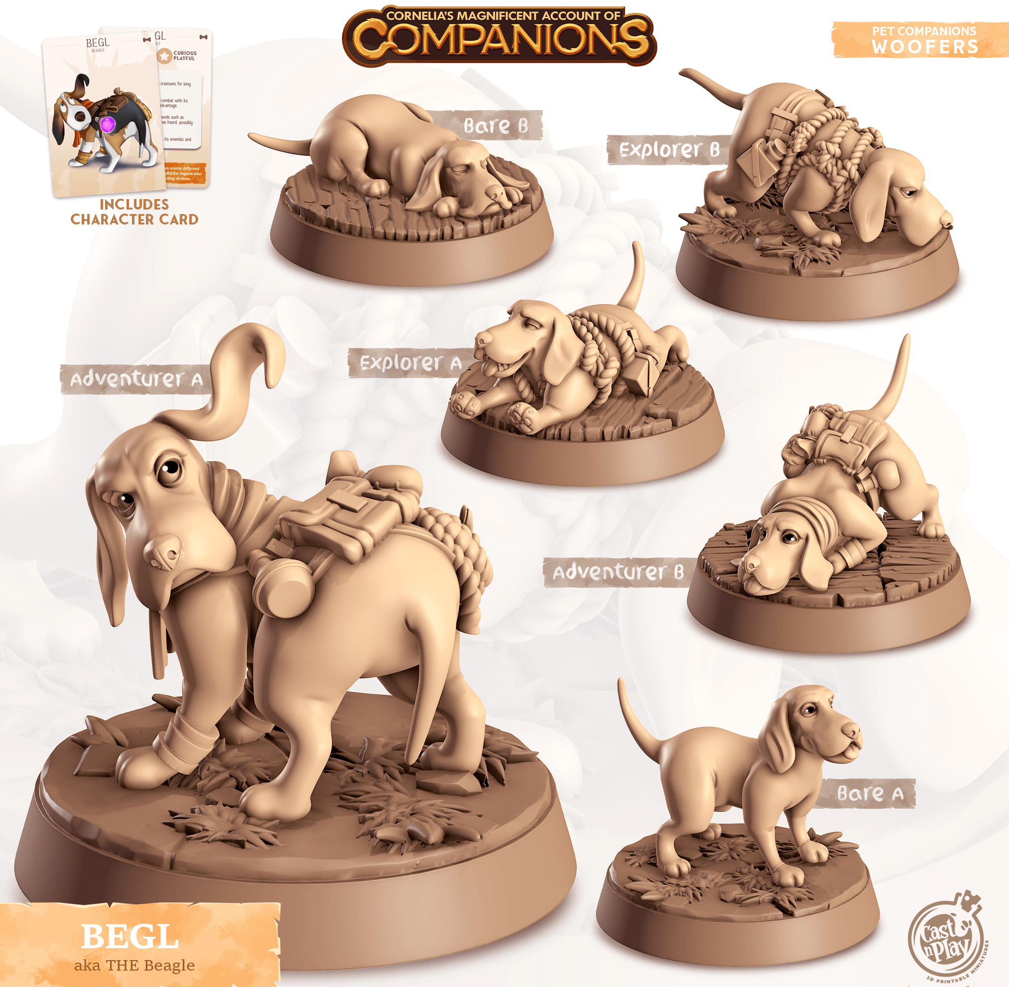 3D Printed Cast n Play Begl - The Beagle Companions 28mm 32mm D&D