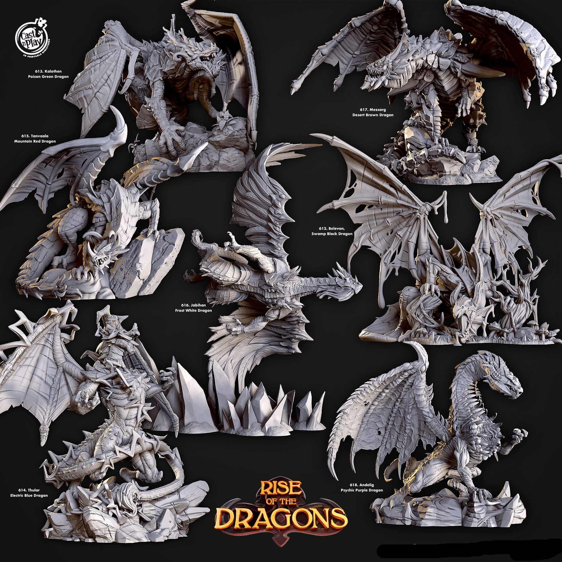 3D Printed Cast n Play Belevon Swamp Black Dragon Rise of the Dragons 28 32mm D&D