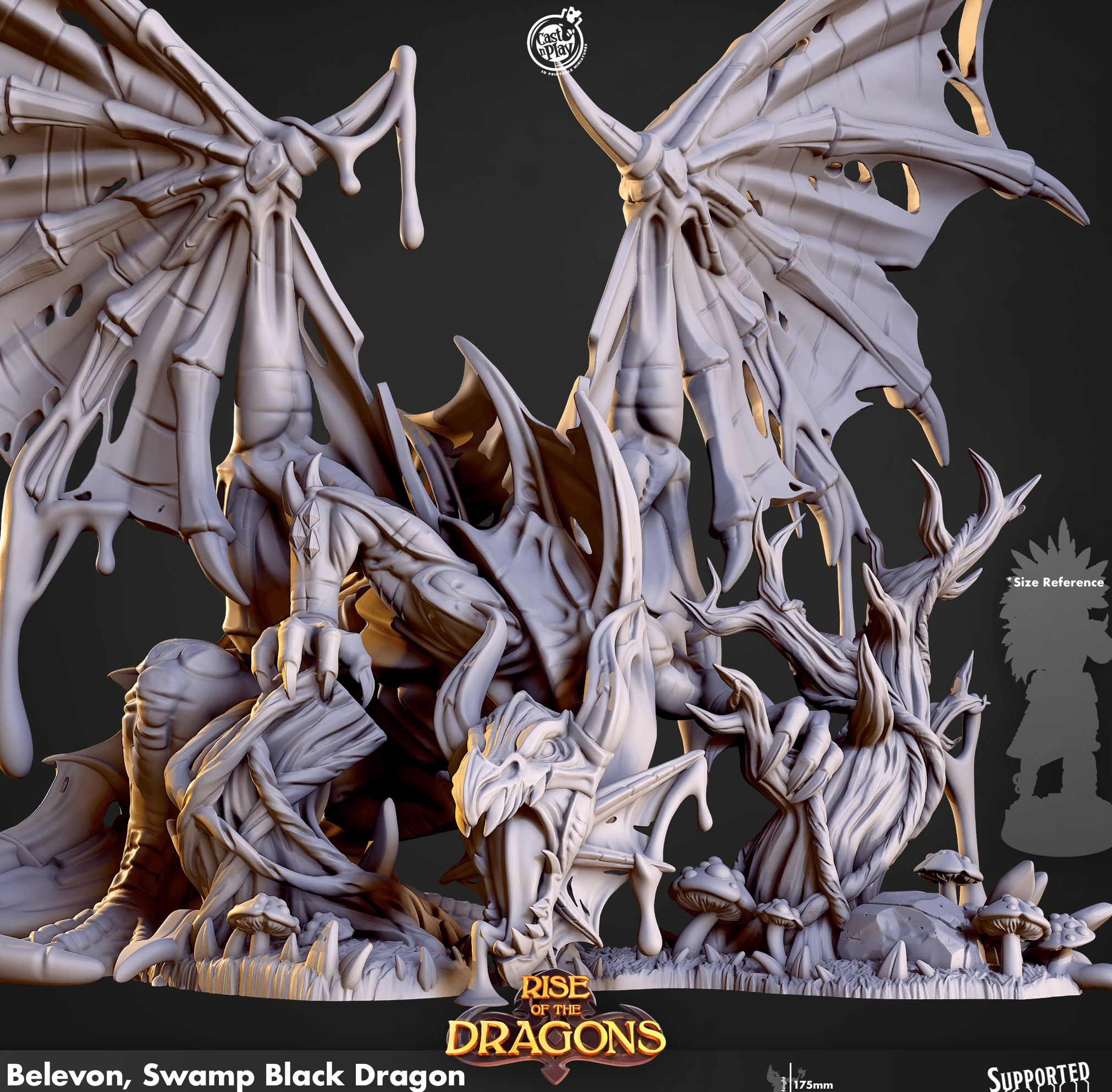 3D Printed Cast n Play Belevon Swamp Black Dragon Rise of the Dragons 28 32mm D&D
