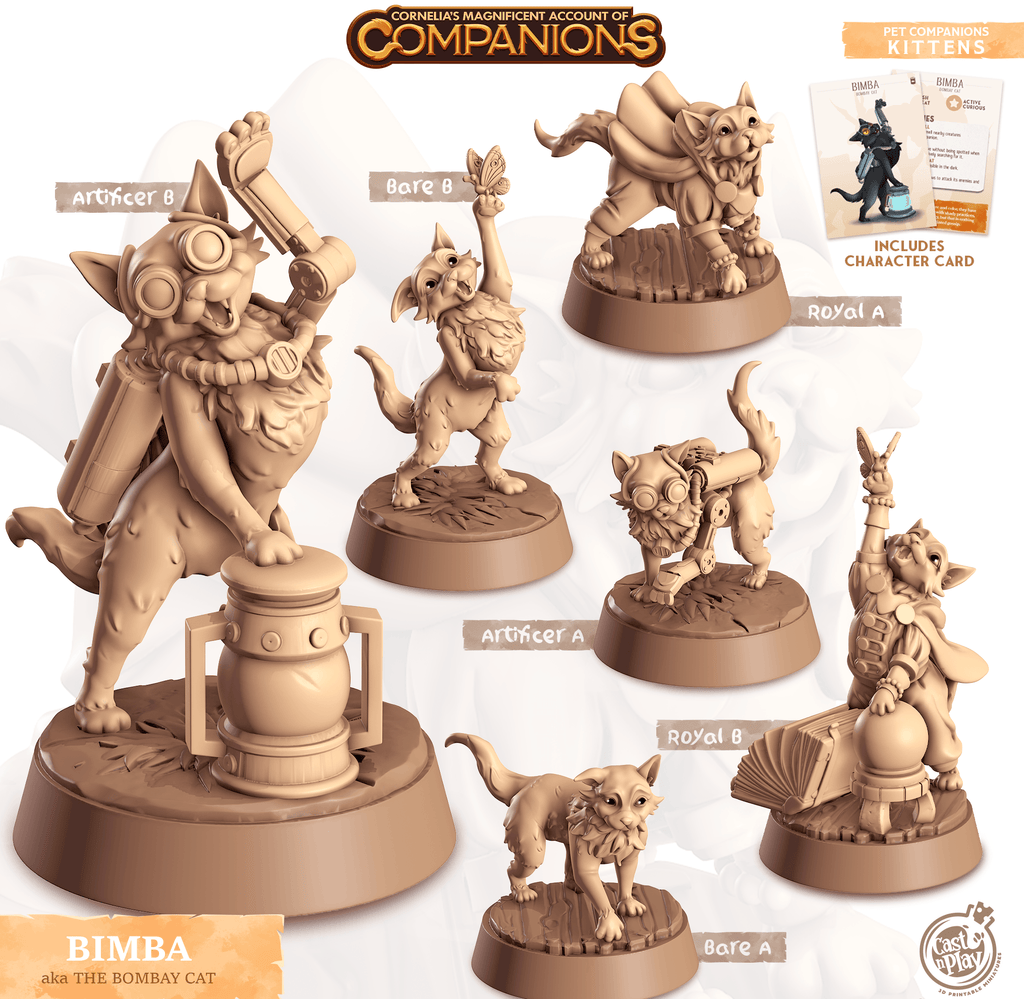 3D Printed Cast n Play Bimba - Bombay Cat Companions 28mm 32mm D&D