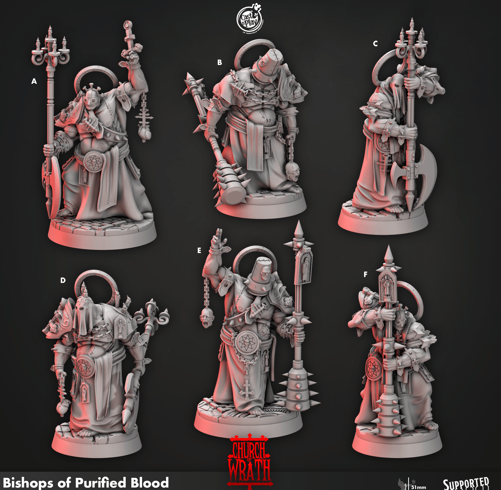 3D Printed Cast n Play Bishops of Purified Blood Church of Wrath 28mm 32mm D&D