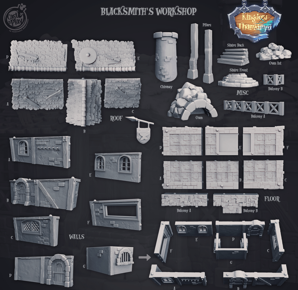 3D Printed Cast n Play Blacksmith's Workshop Kingdom Of Thamarya 28mm 32mm D&D
