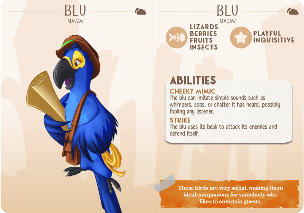 3D Printed Cast n Play Blu - Blue Macaw Parrot Companions 28mm 32mm D&D