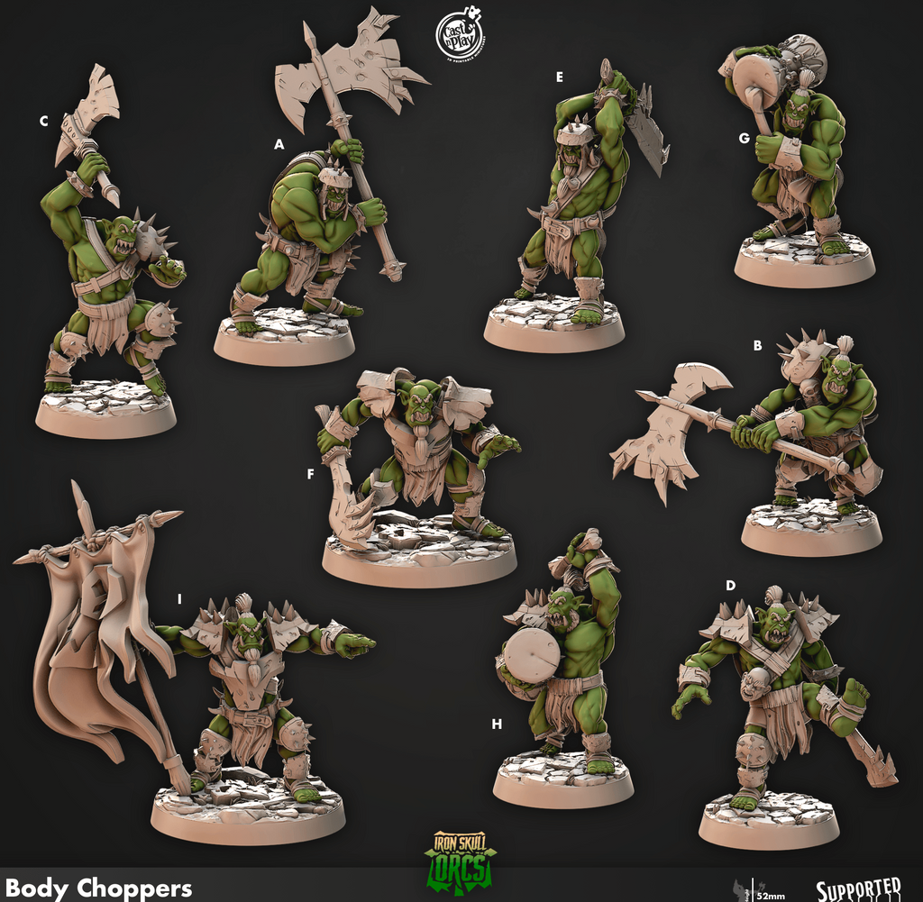 3D Printed Cast n Play Body Choppers Iron Skull Orcs 28mm 32mm D&D