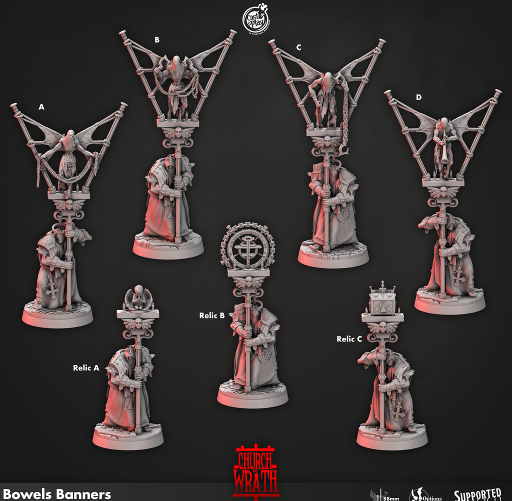 3D Printed Cast n Play Bowels Banners Church of Wrath 28mm 32mm D&D