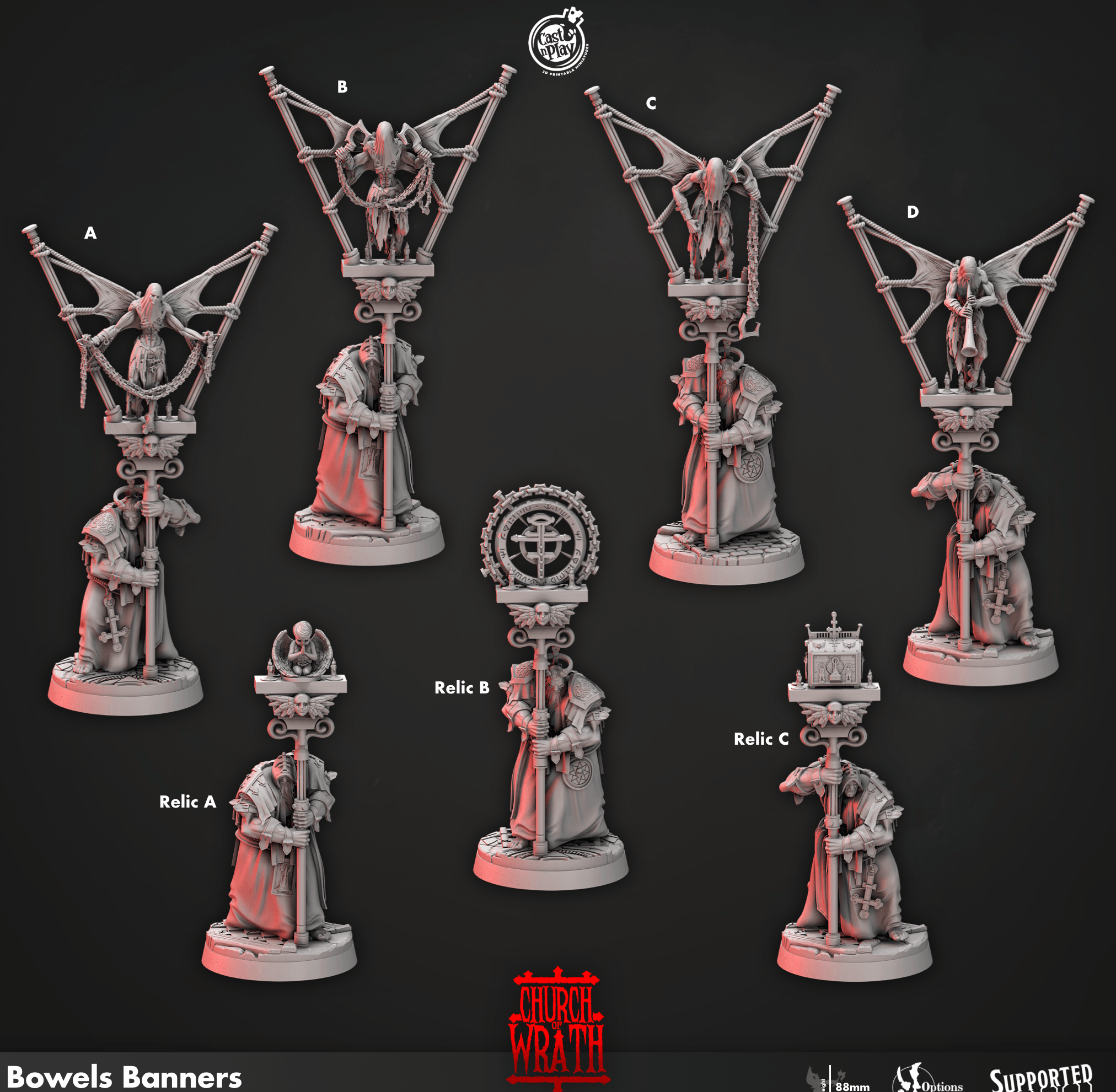 3D Printed Cast n Play Bowels Banners Church of Wrath 28mm 32mm D&D