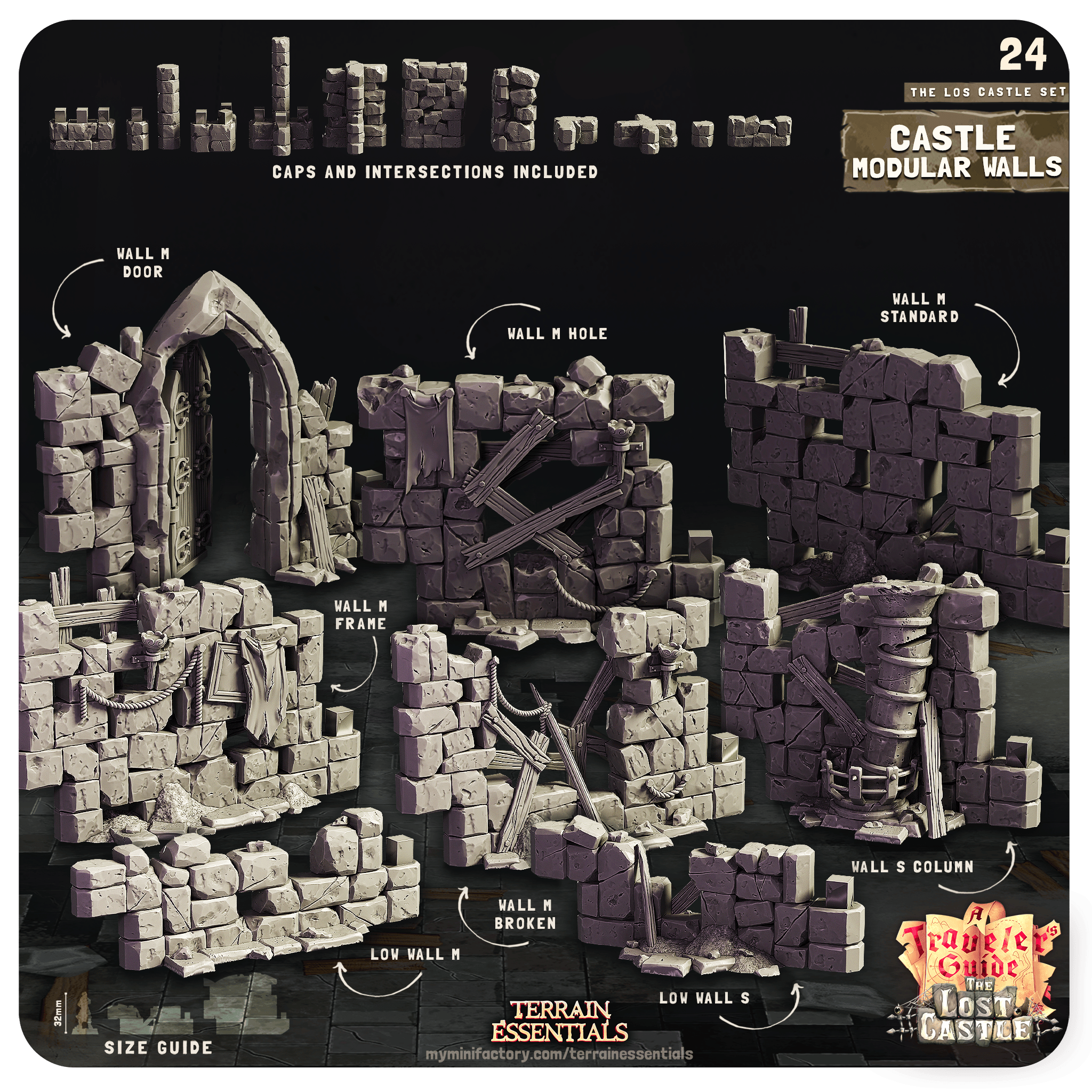 3D Printed Cast n Play Castle Modular Walls The Lost Castle Terrain Set 28mm 32mm D&D