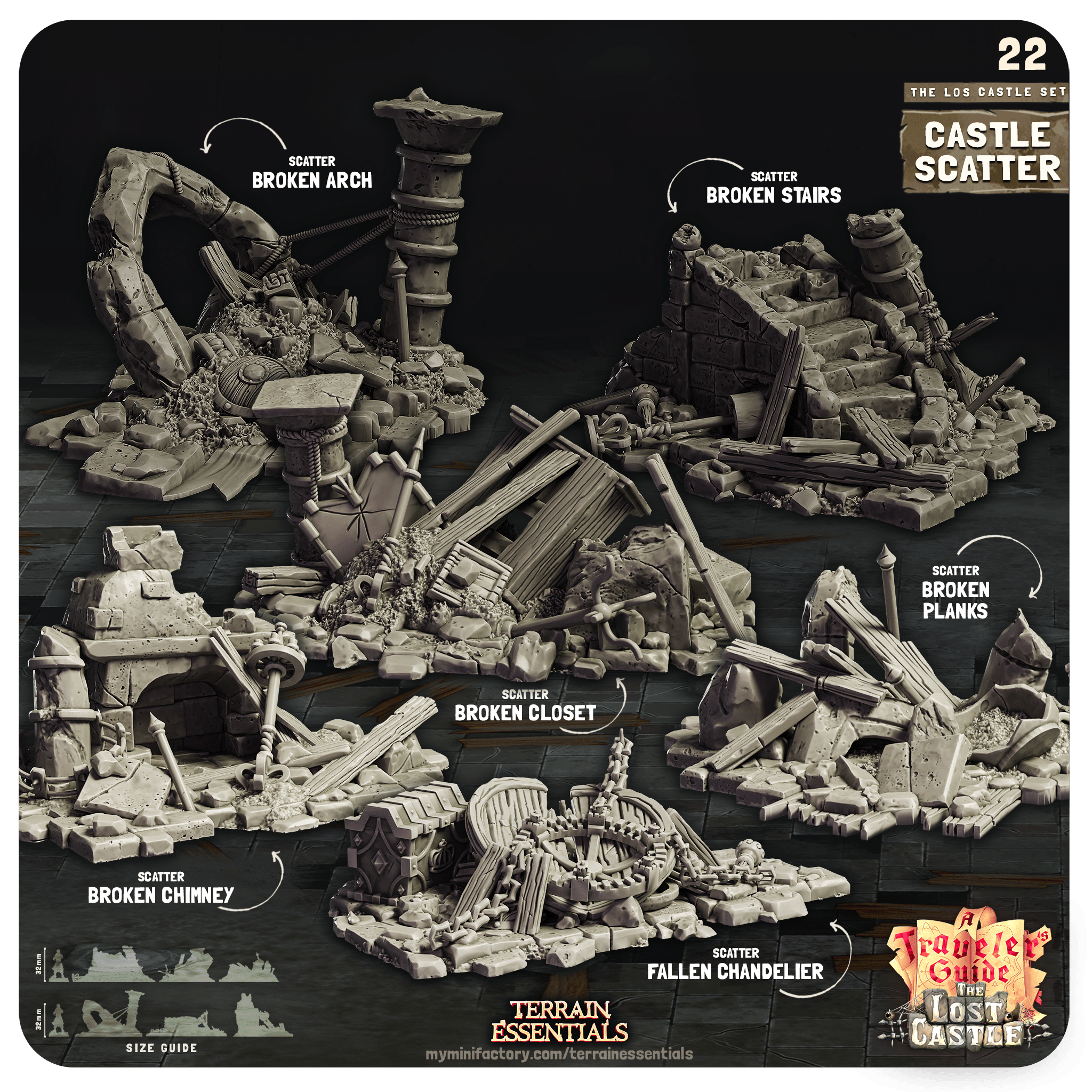 3D Printed Cast n Play Castle Scatter The Lost Castle Terrain Set 28mm 32mm D&D