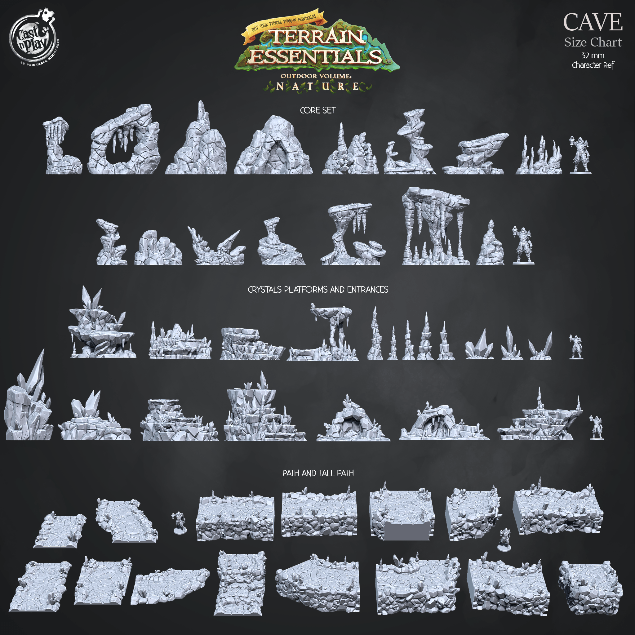 3D Printed Cast n Play Cave Crystals, Platforms and Entrances Set Terrain Essentials Nature 28mm 32mm D&D