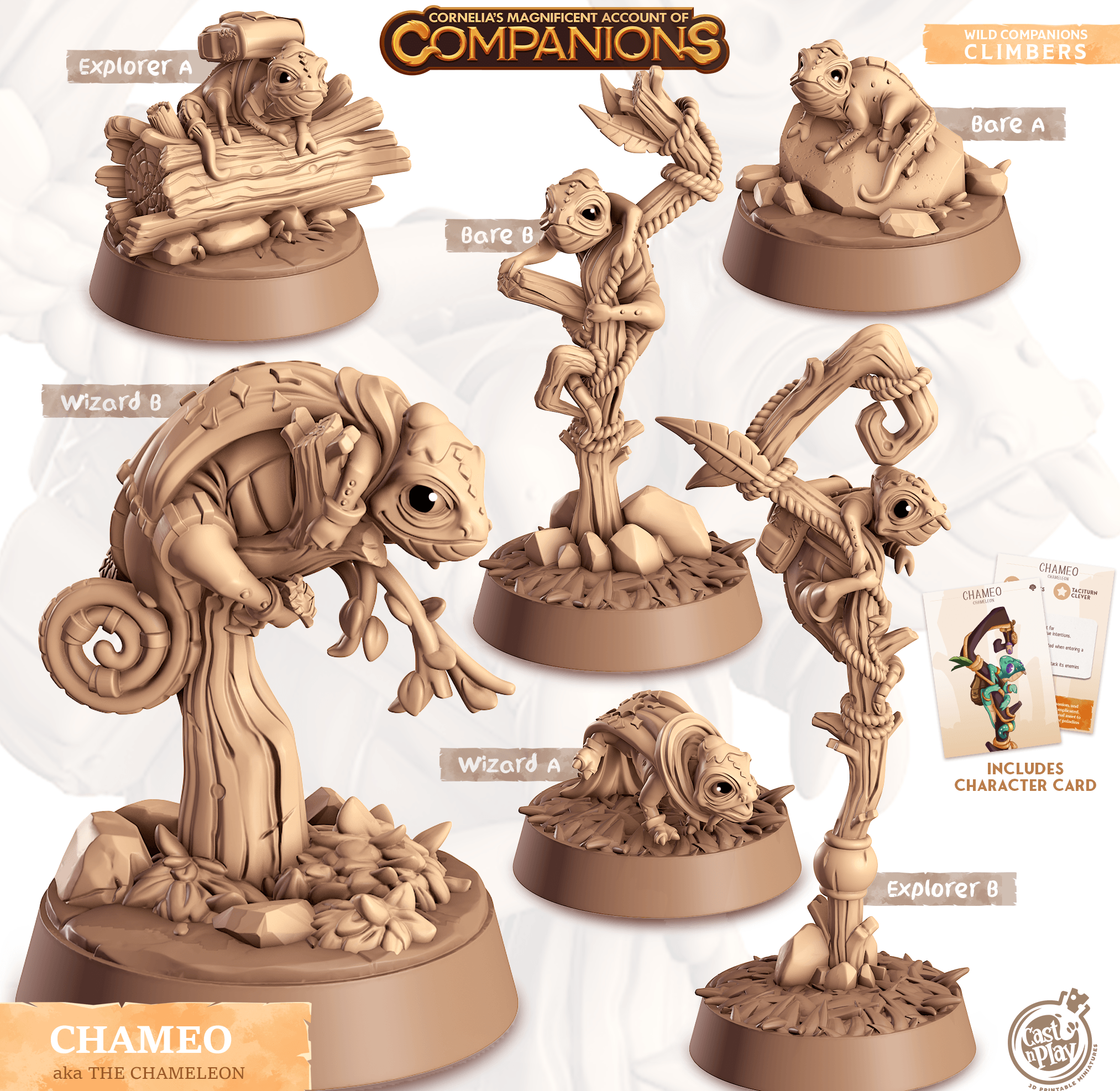 3D Printed Cast n Play Chameo - Chamaleon Companions 28mm 32mm D&D