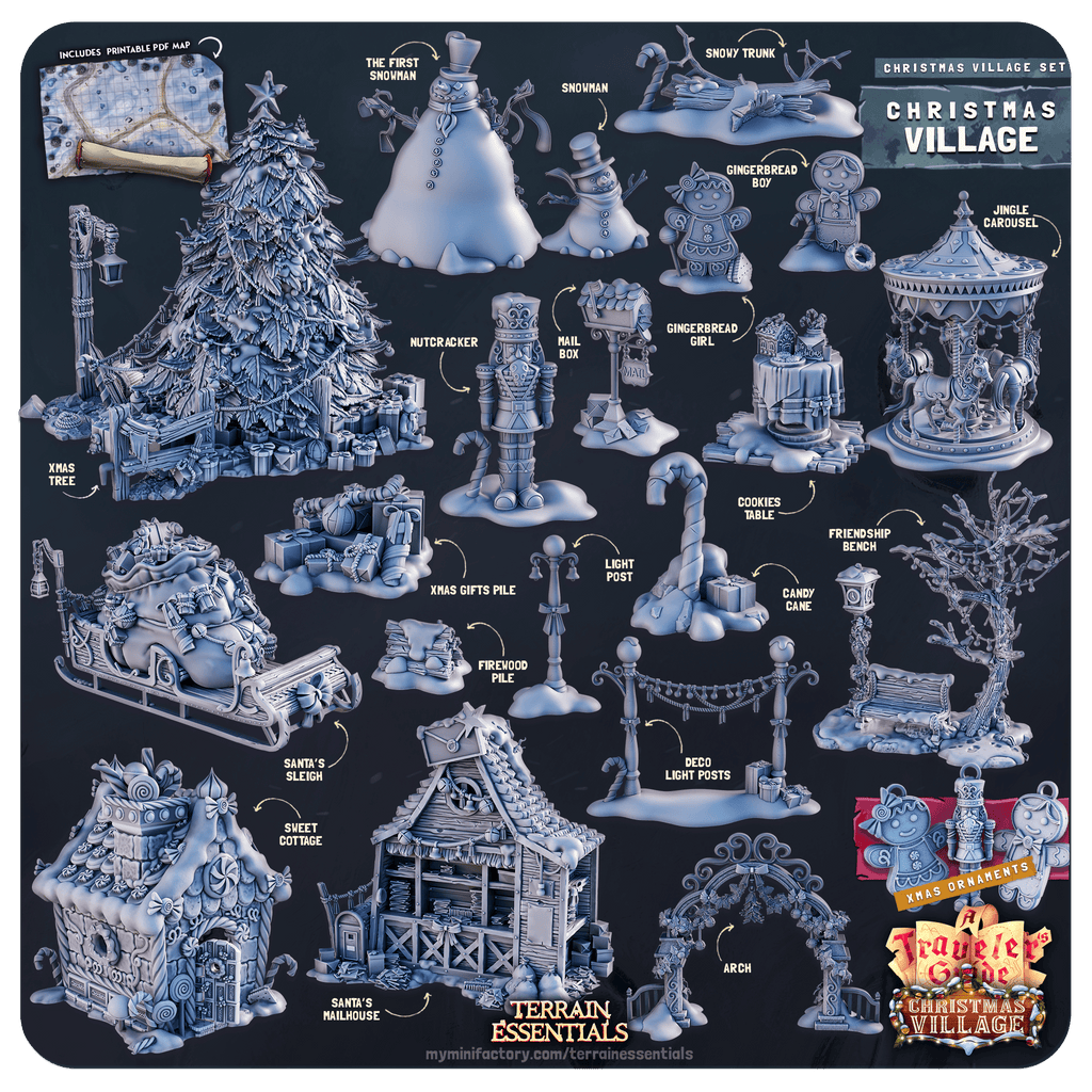 3D Printed Cast n Play Christmas Village Terrain Set 28mm 32mm D&D