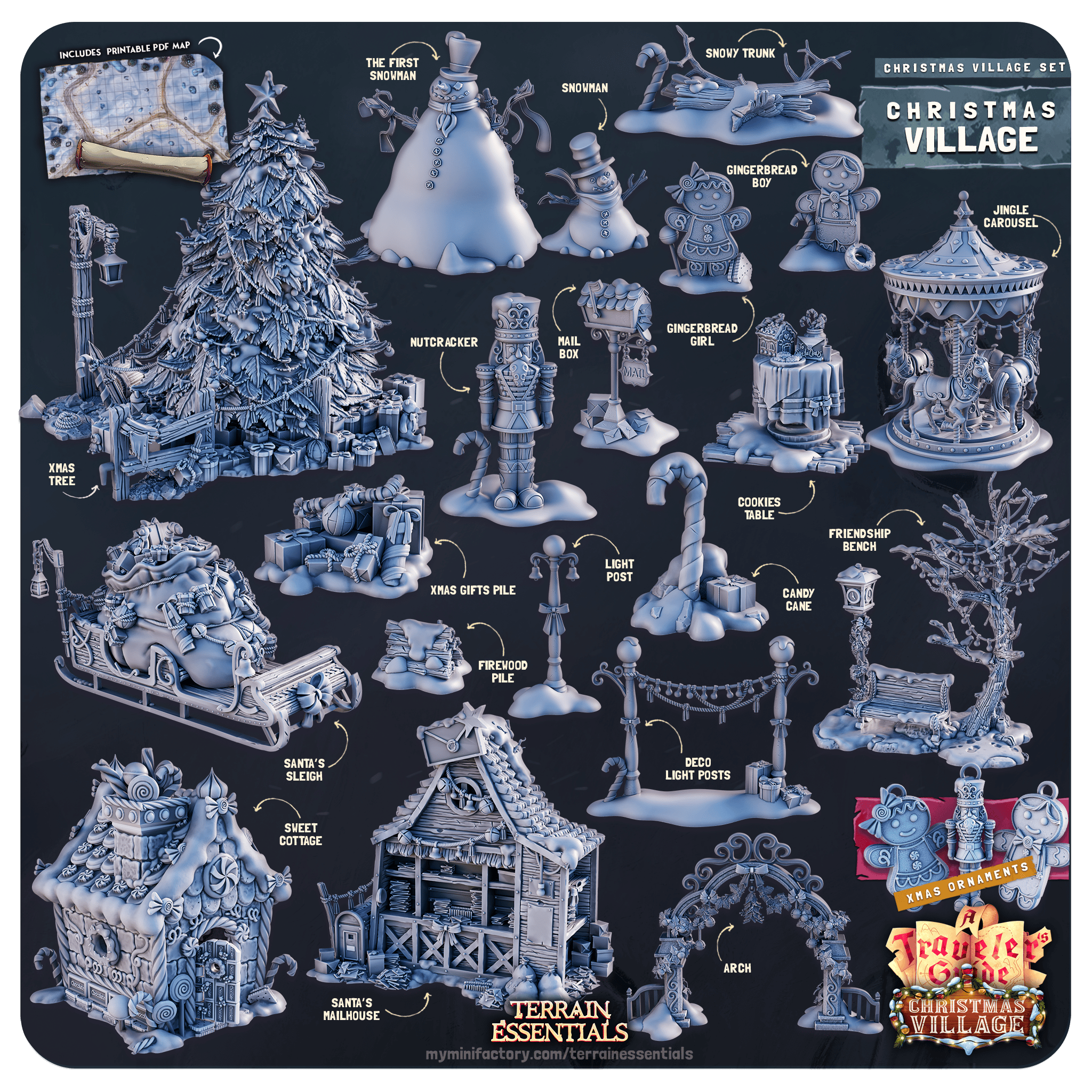 3D Printed Cast n Play Christmas Village Terrain Set 28mm 32mm D&D