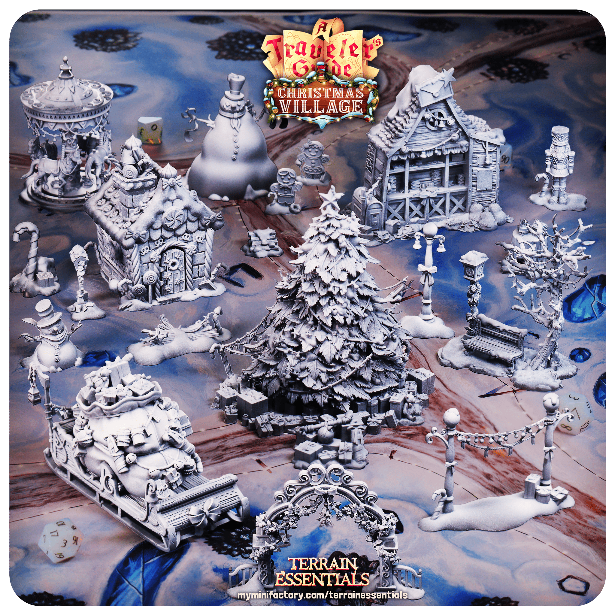 3D Printed Cast n Play Christmas Village Terrain Set 28mm 32mm D&D