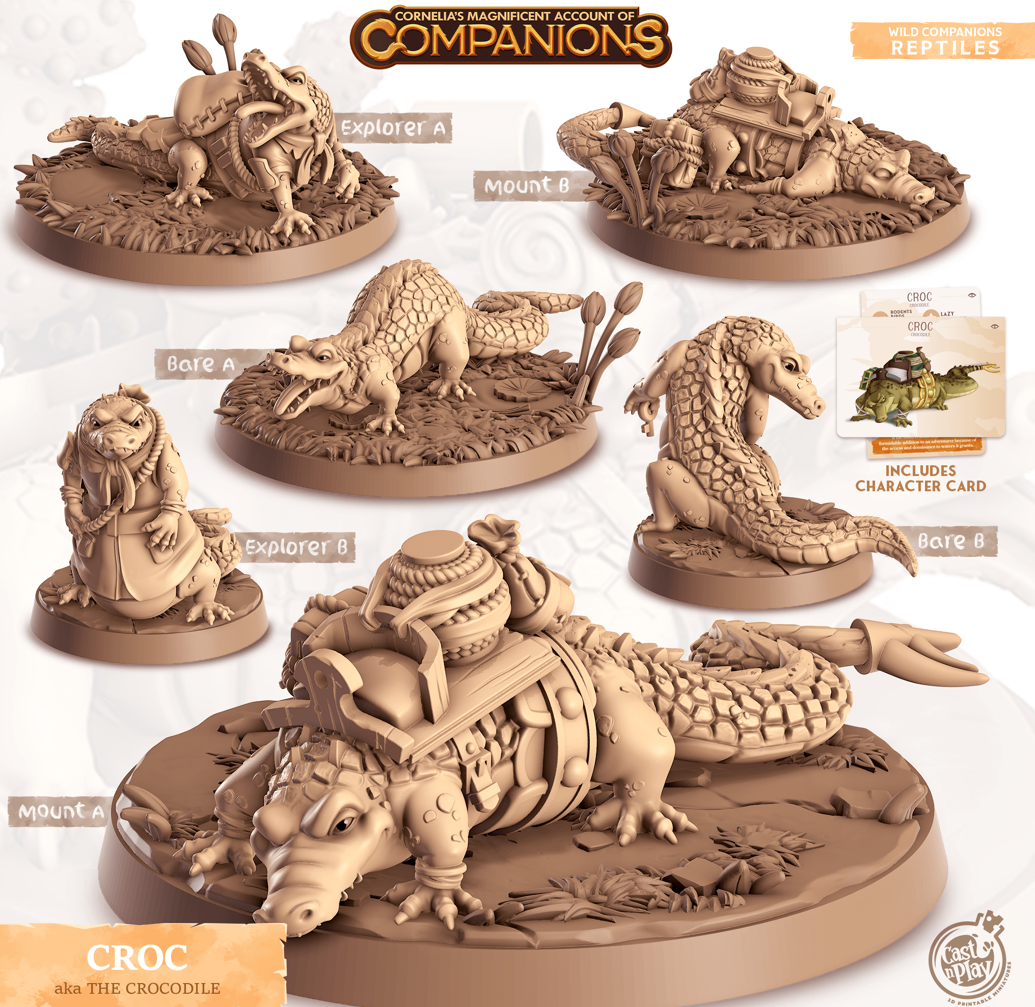 3D Printed Cast n Play Croc - The Crocodile Companions 28mm 32mm D&D