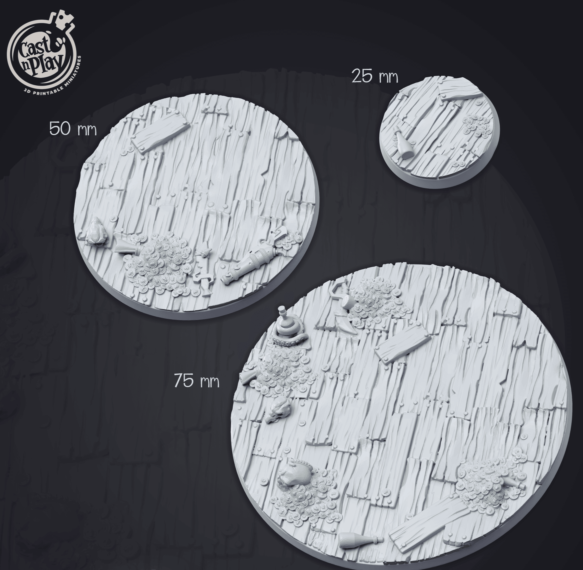 3D Printed Cast n Play - Cursed Crew Bases 28mm 32mm D&D