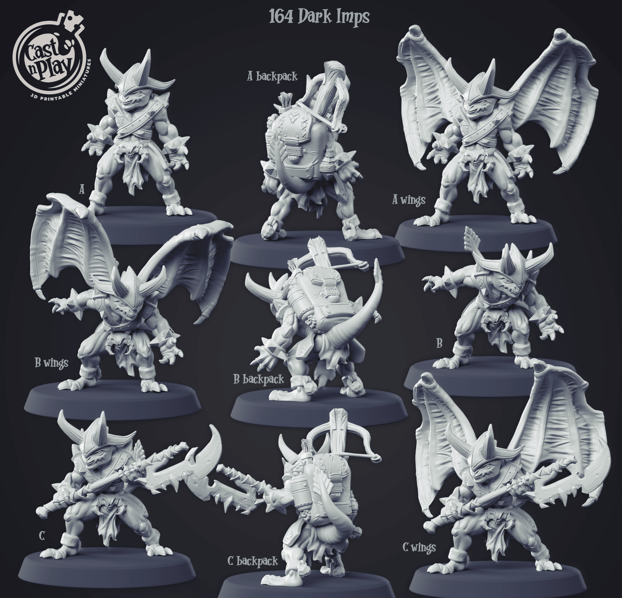 3D Printed Cast n Play Dark Imps 28mm 32mm D&D