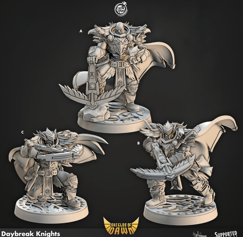 3D Printed Cast n Play Daybreak Knights Shields of Dawn 28mm 32mm D&D