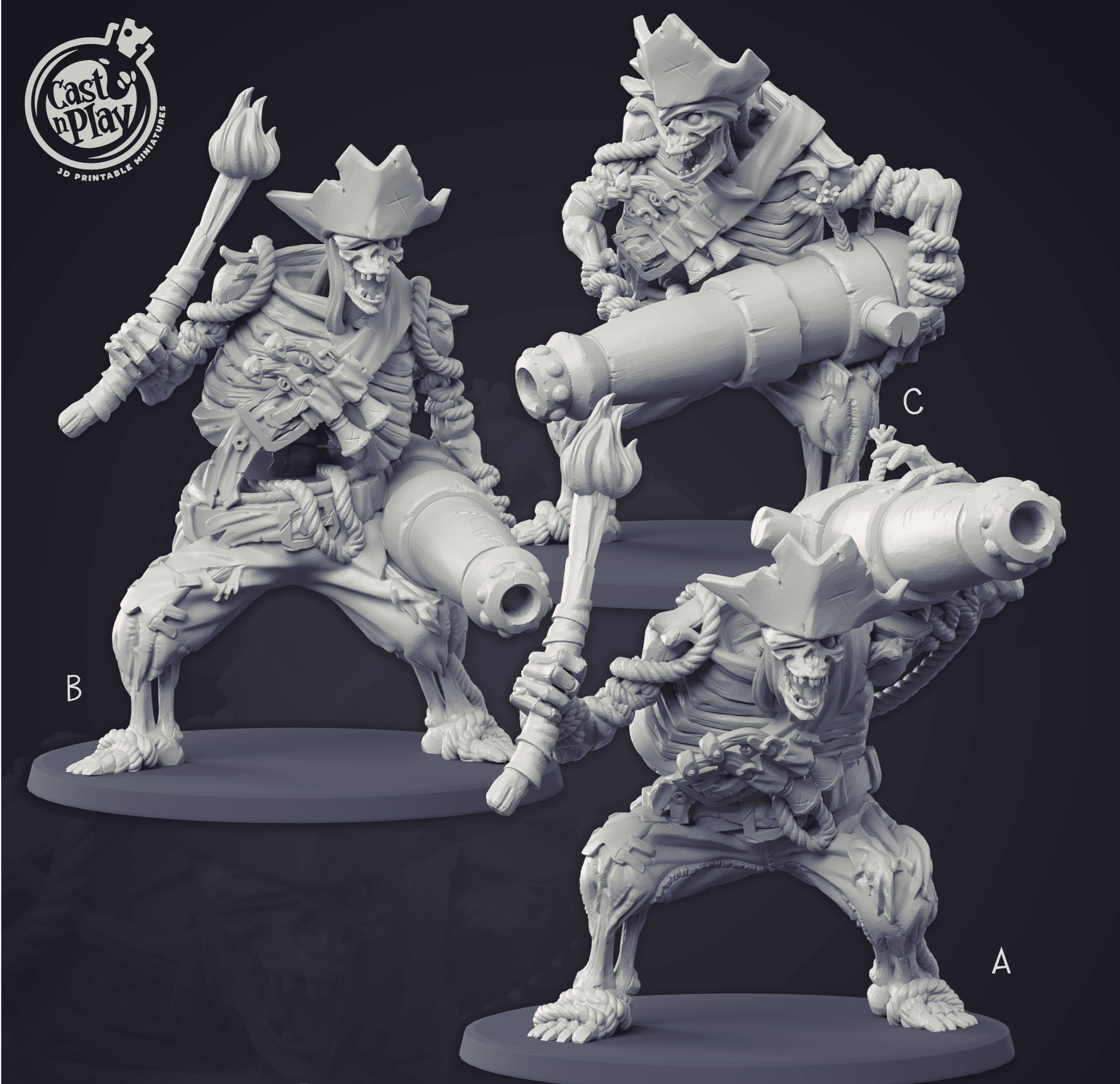 3D Printed Cast n Play - Deadly Canon Skeleton 28mm 32mm D&D