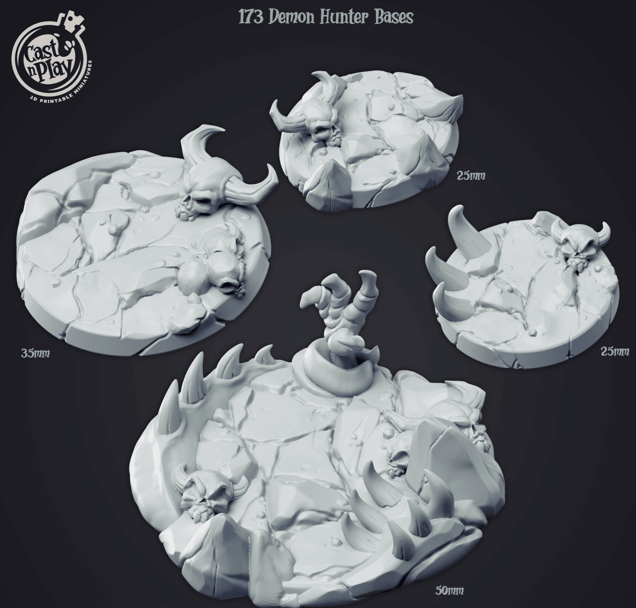 3D Printed Cast n Play Demon Hunter Bases 28mm 32mm D&D