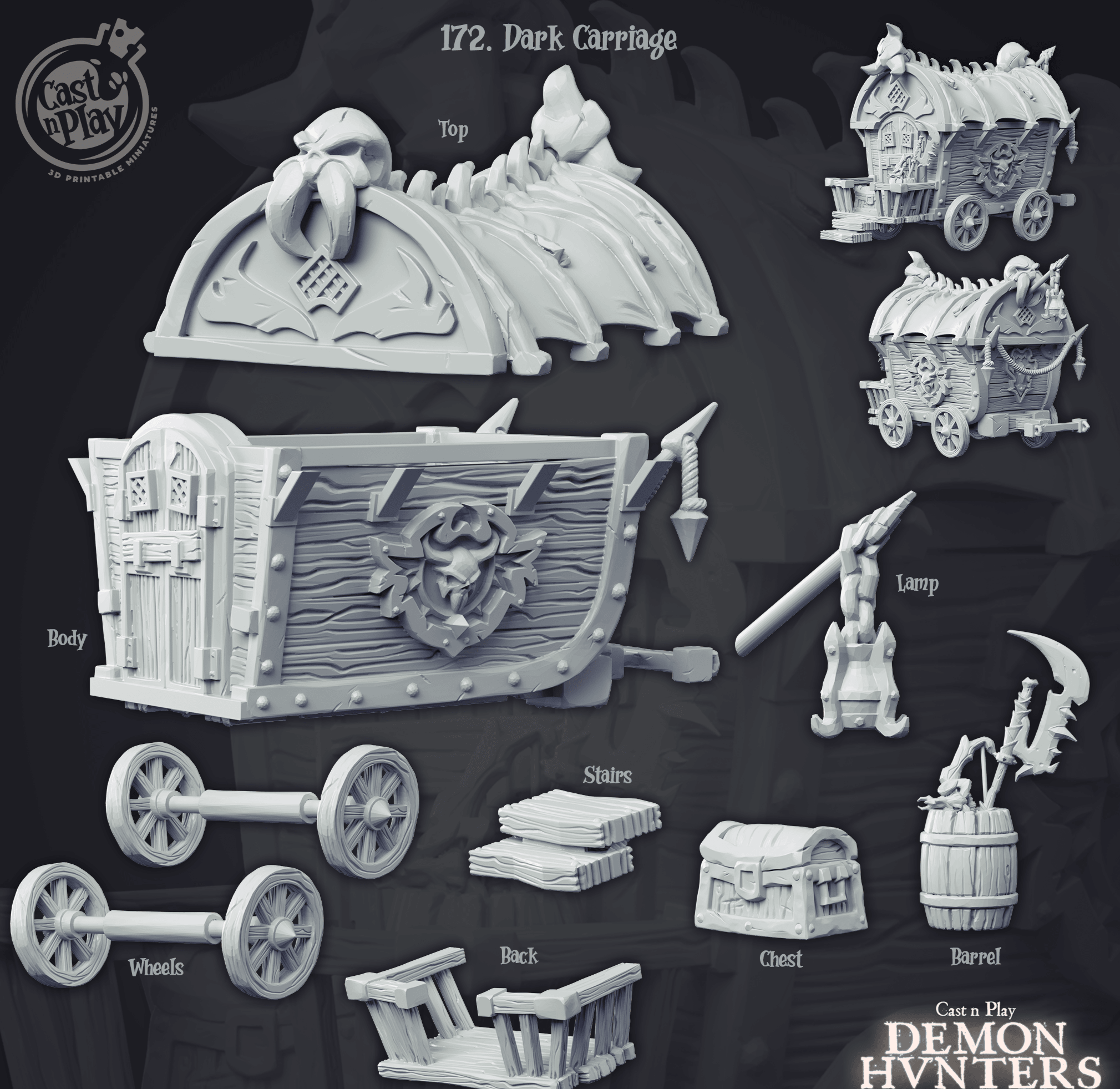 3D Printed Cast n Play Demon Hunters Carriage 28mm 32mm D&D