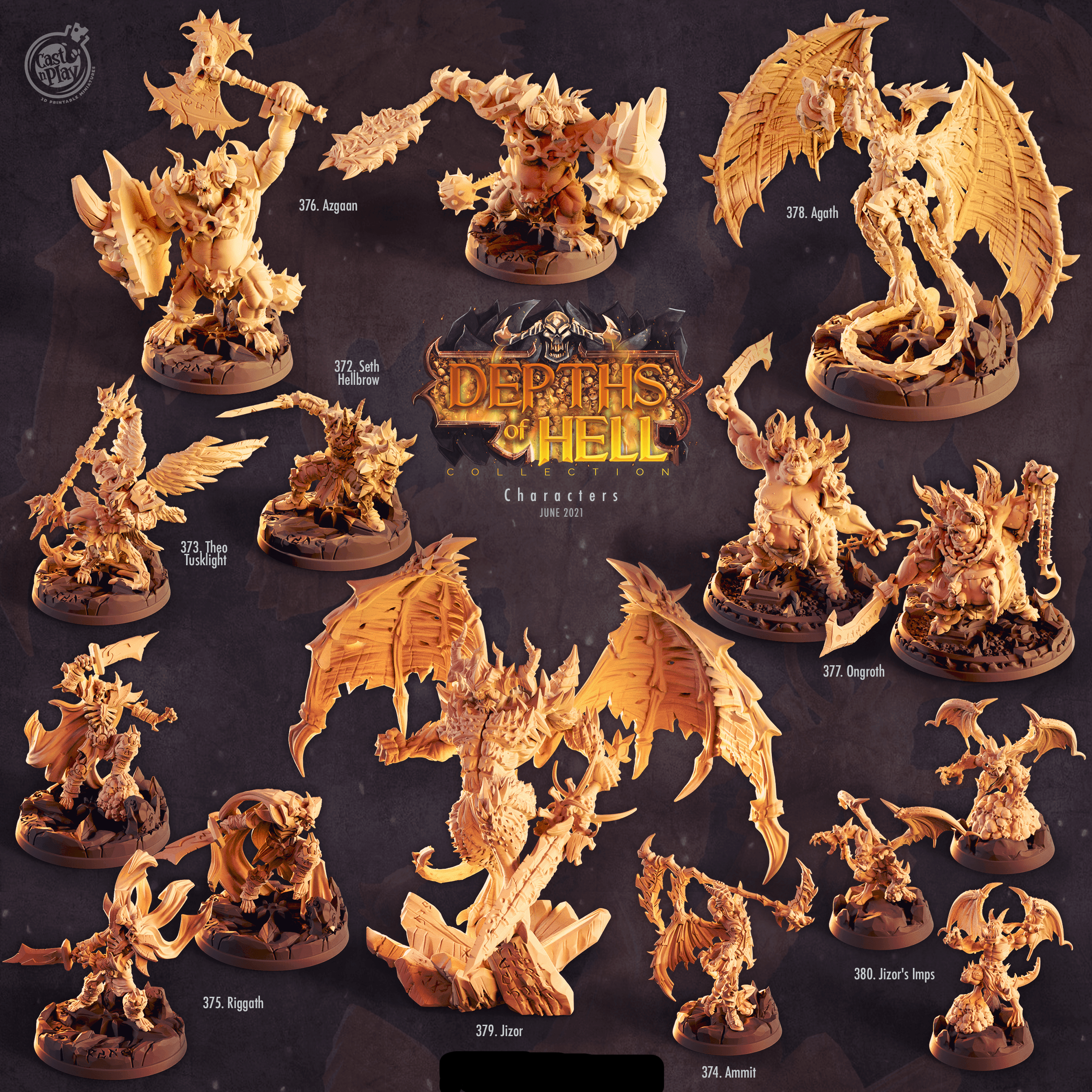 3D Printed Cast n Play Demonic Bases Depths of Hell Set 28mm 32mm D&D