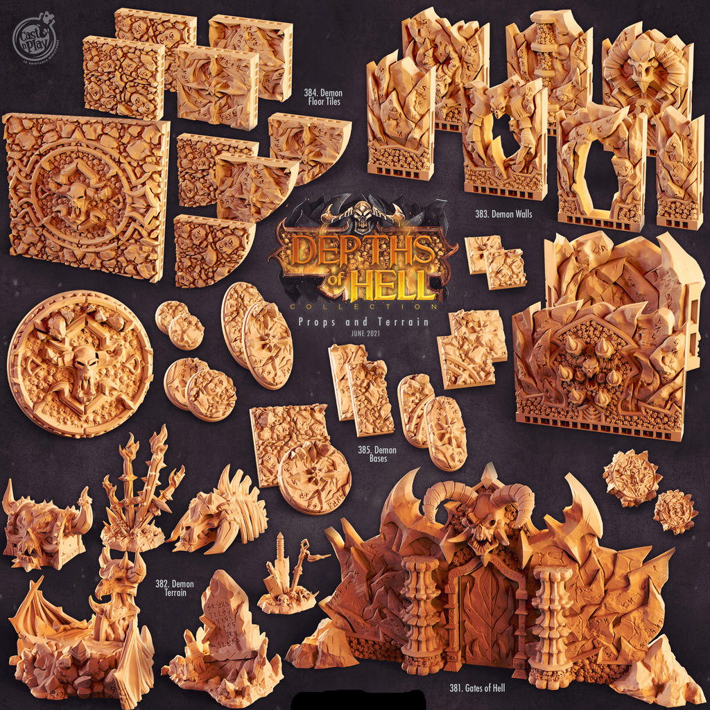 3D Printed Cast n Play Demonic Bases Depths of Hell Set 28mm 32mm D&D
