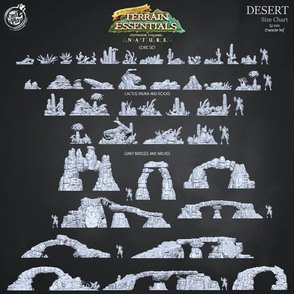 3D Printed Cast n Play Desert Core Set Terrain Essentials Nature 28mm 32mm D&D
