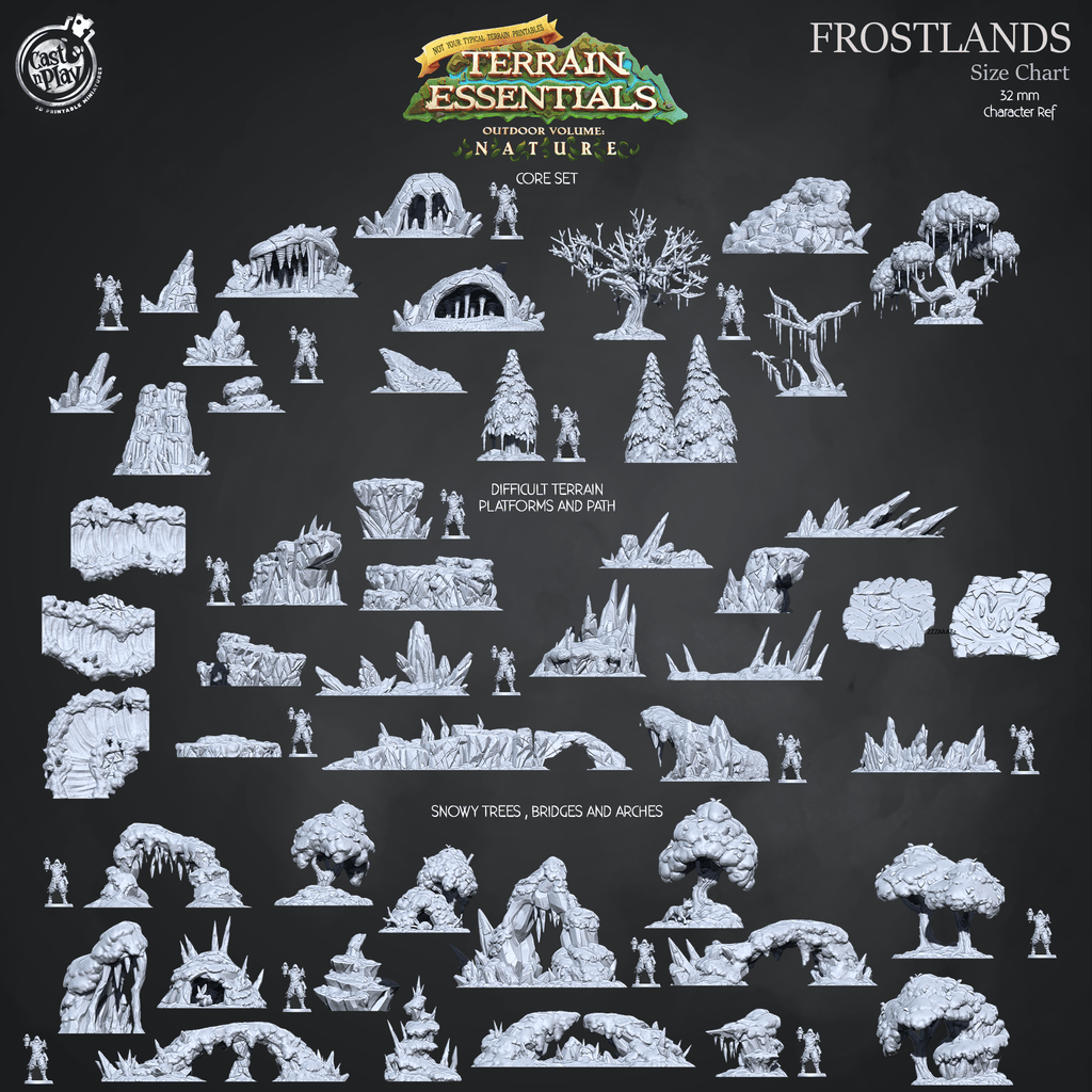 3D Printed Cast n Play Difficult Terrain, Platforms and Path Frostlands Terrain Set Terrain Essentials Nature 28mm 32mm D&D