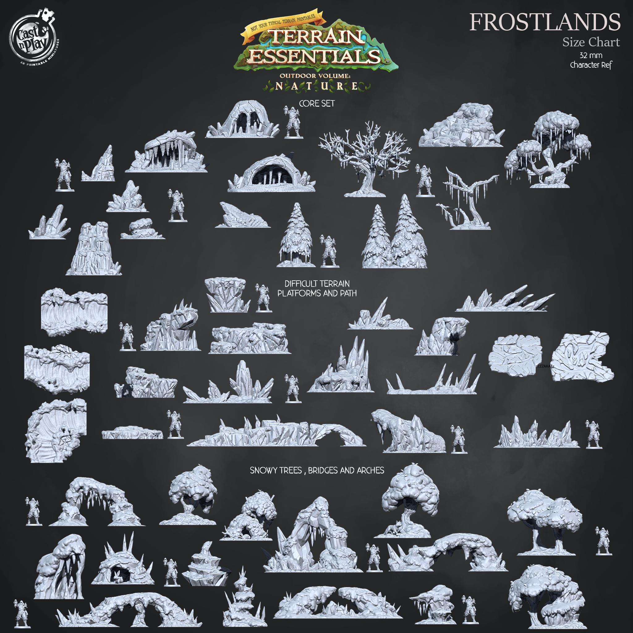 3D Printed Cast n Play Difficult Terrain, Platforms and Path Frostlands Terrain Set Terrain Essentials Nature 28mm 32mm D&D