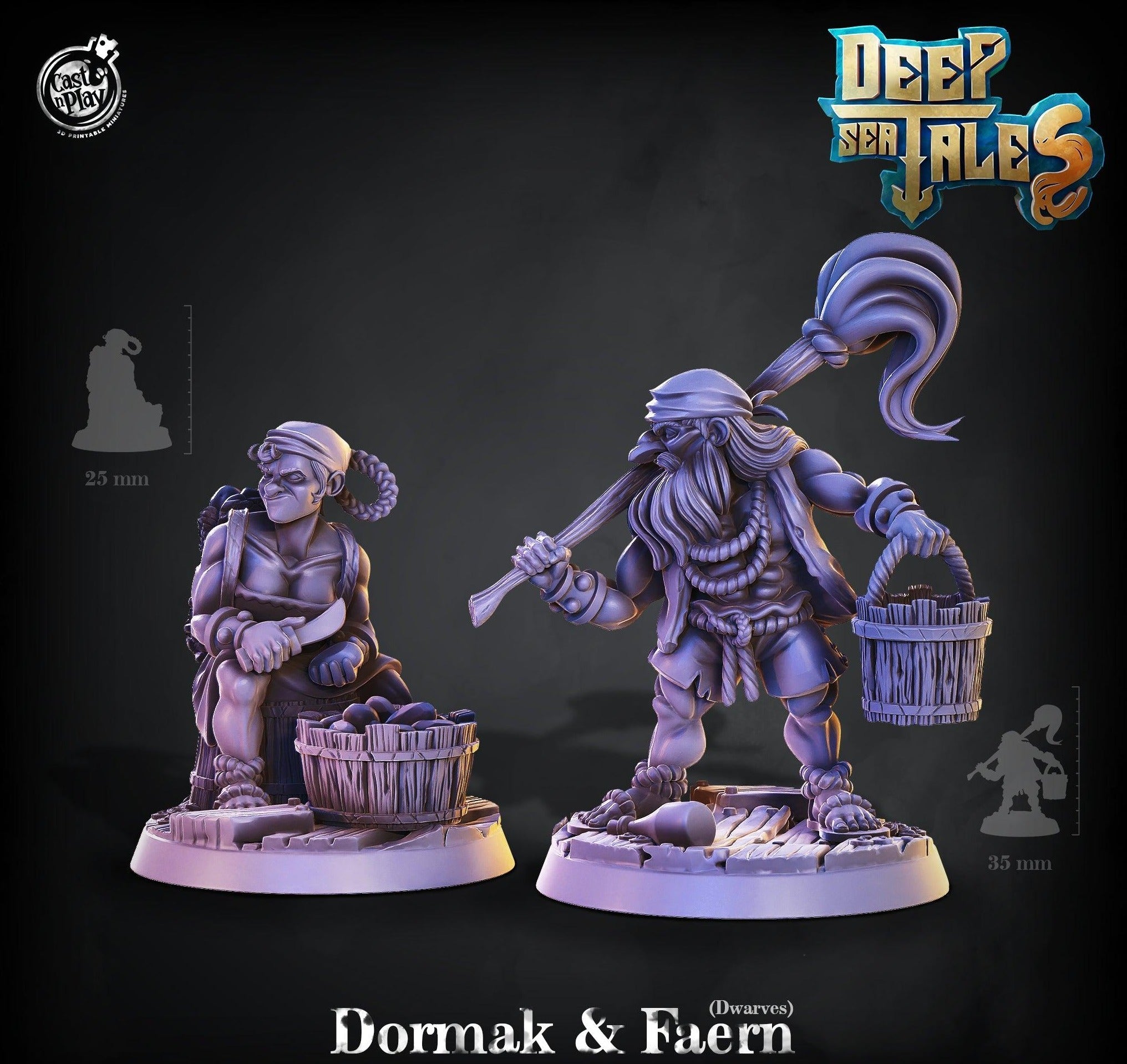 3D Printed Cast n Play Dormak and Faern Dwarves Deep Sea Tales 28mm 32mm D&D
