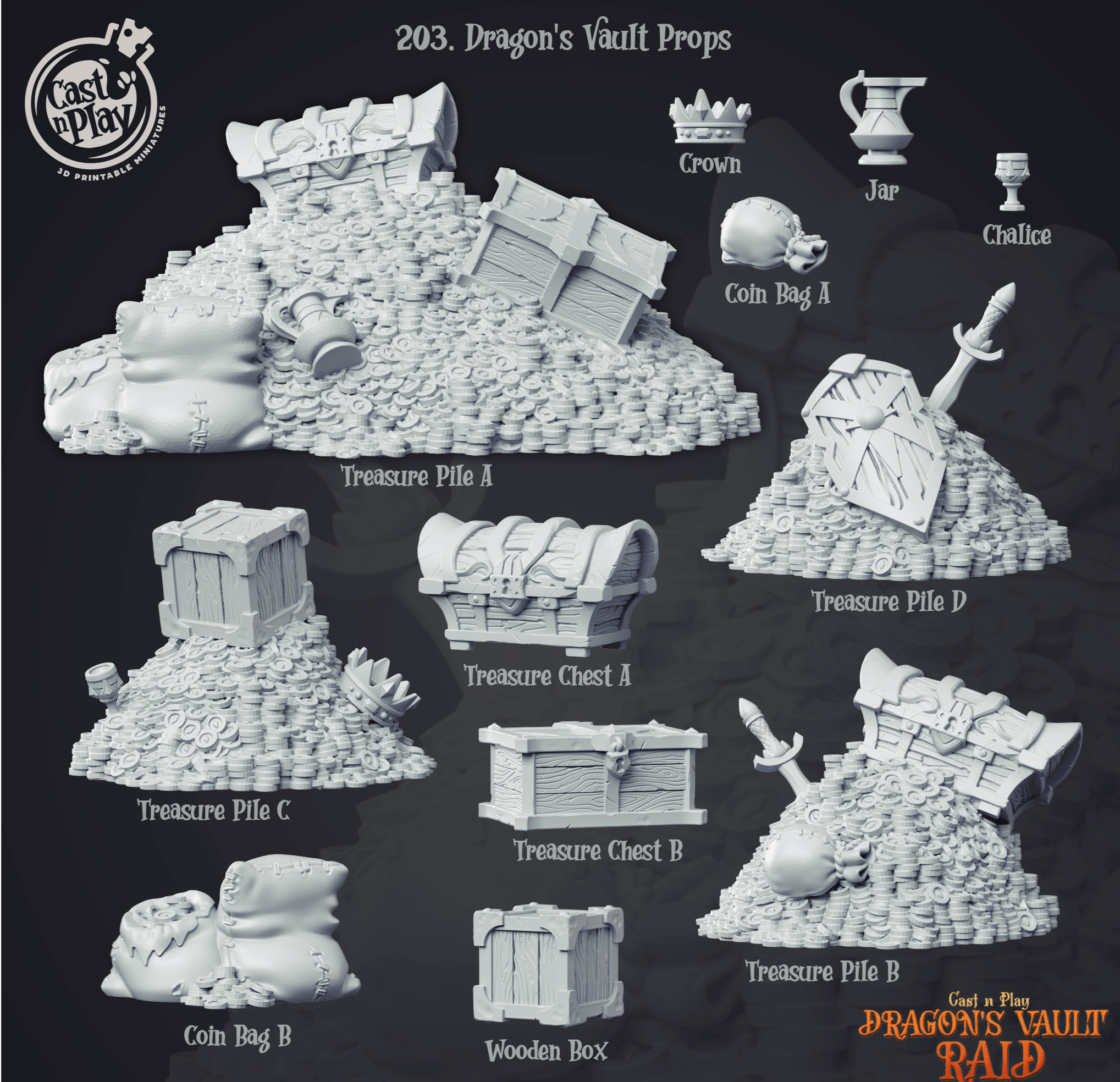 3D Printed Cast n Play Dragon's Vault Props Dragons Hoard 28mm 32mm D&D
