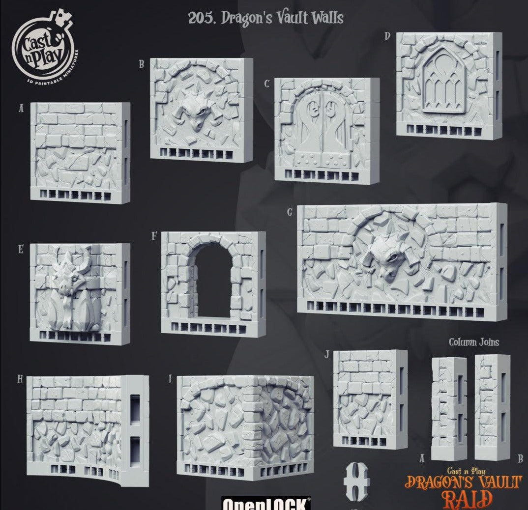 3D Printed Cast n Play Dragon's Vault Walls Dragon's Hoard 28mm 32mm D&D
