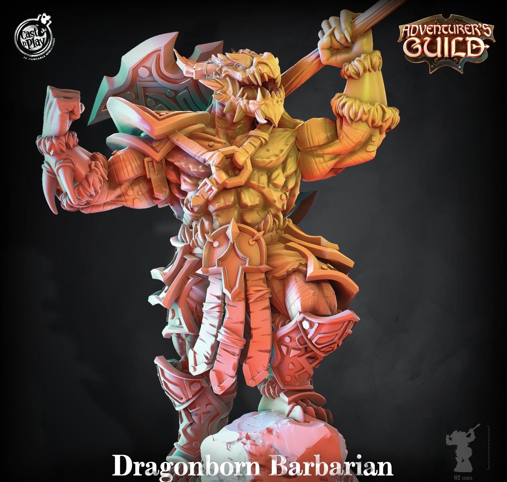 3D Printed Cast n Play Dragonborn Barbarian 28mm 32mm D&D