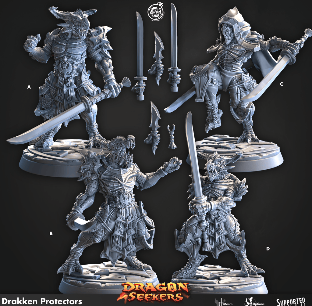 3D Printed Cast n Play Drakken Protectors Dragon Seekers 28 32mm D&D