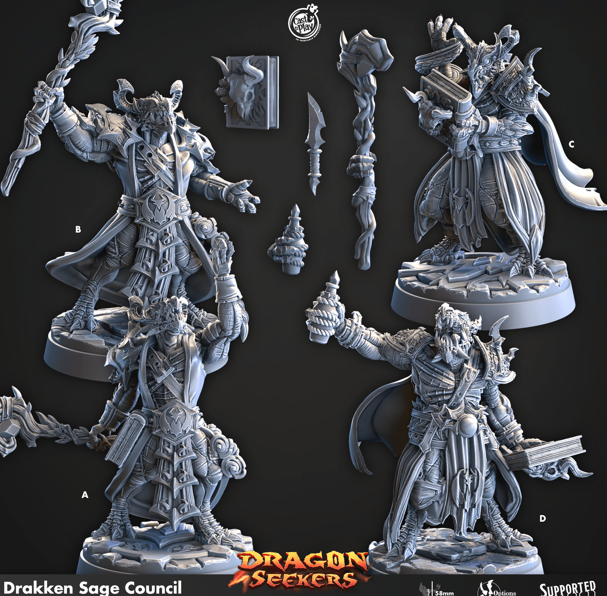 3D Printed Cast n Play Drakken Sage Council Dragon Seekers 28 32mm D&D
