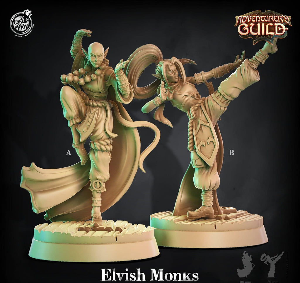 3D Printed Cast n Play Elvish Monk 28mm 32mm D&D