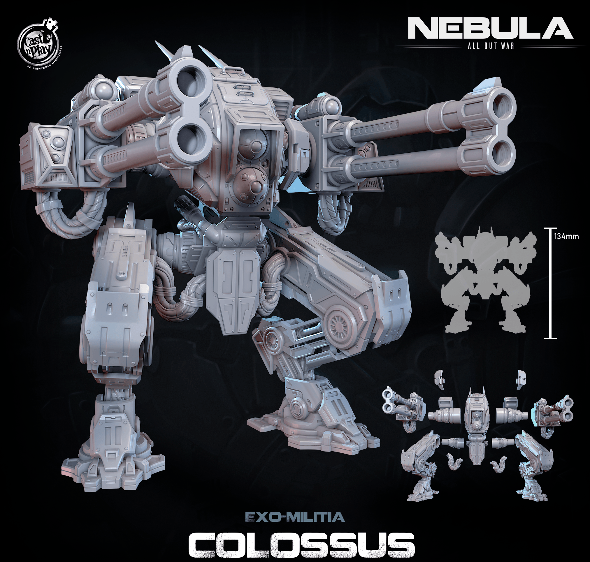 3D Printed Cast n Play Exo Militia Colossus (Titan) Nebula All Out War 28mm 32mm D&D