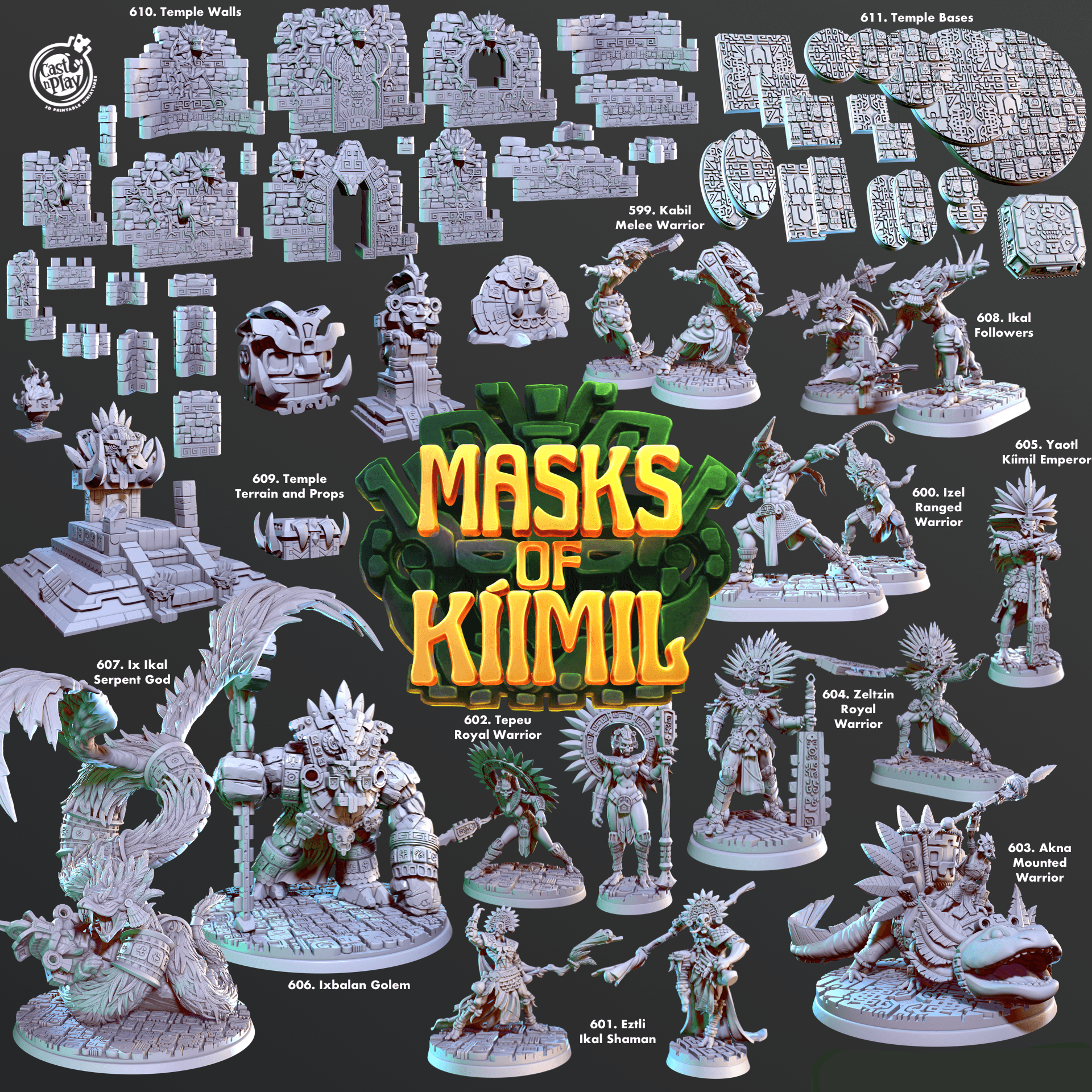 3D Printed Cast n Play Eztli, Ikal Shaman Masks of Kiimil 28 32mm D&D