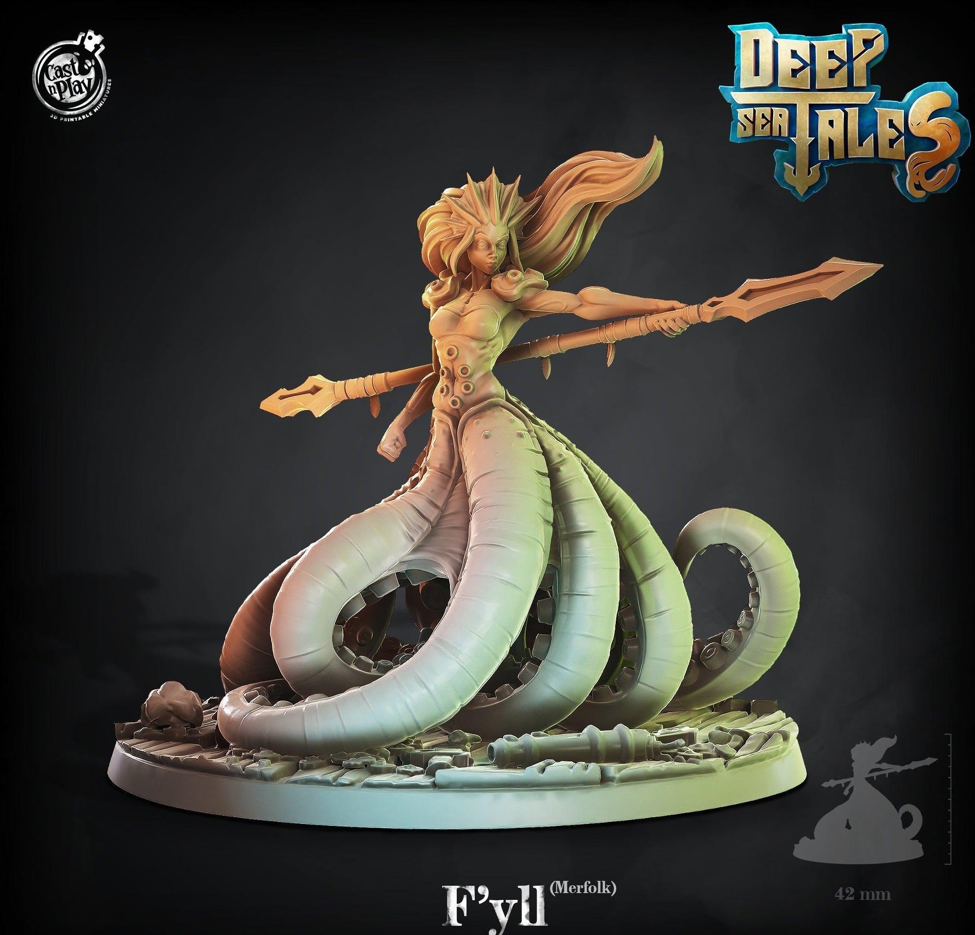 3D Printed Cast n Play F'yll (Merefolk) Deep Sea Tales 28mm 32mm D&D