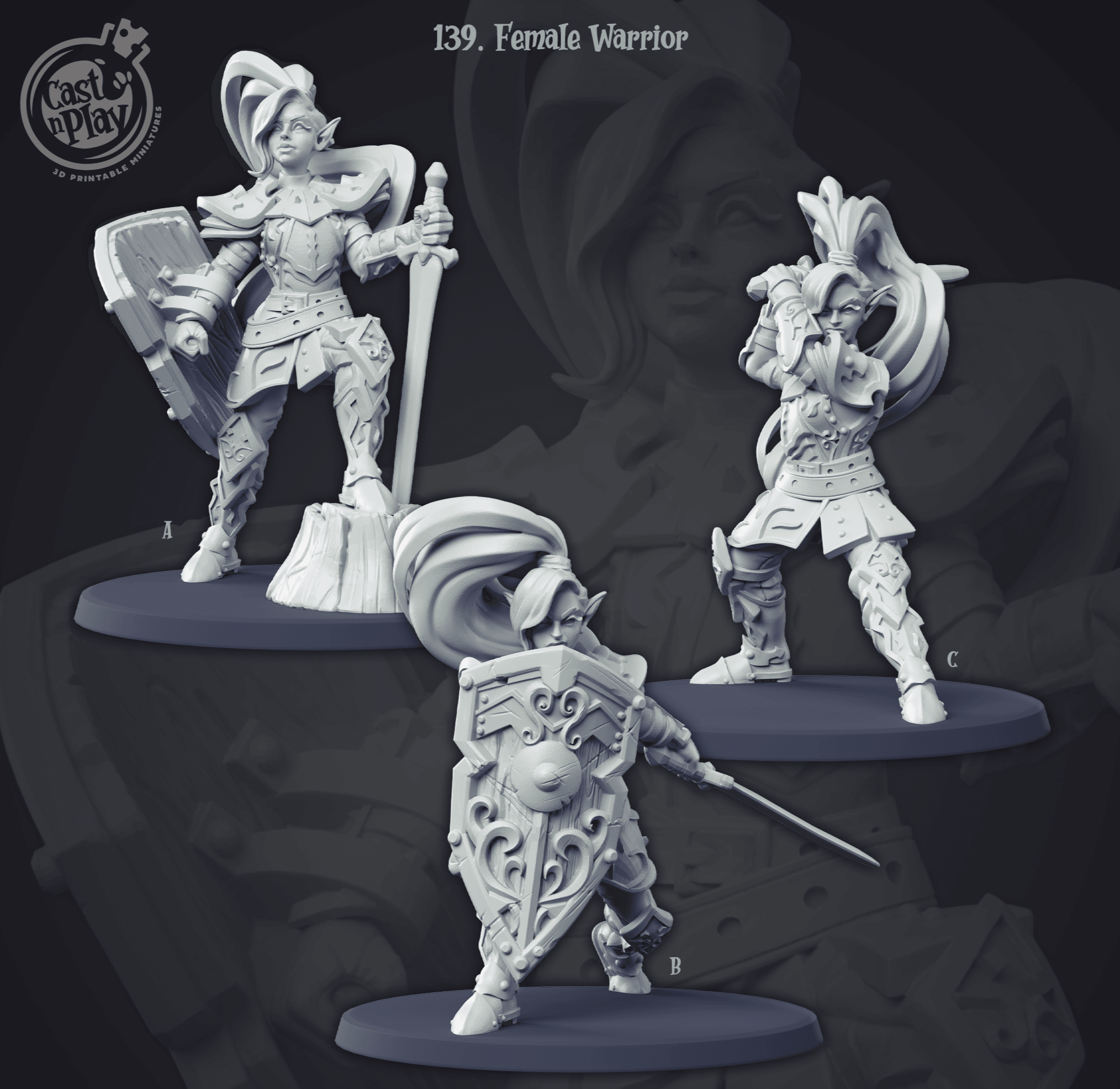 3D Printed Cast n Play Female Warriors 28mm 32mm D&D