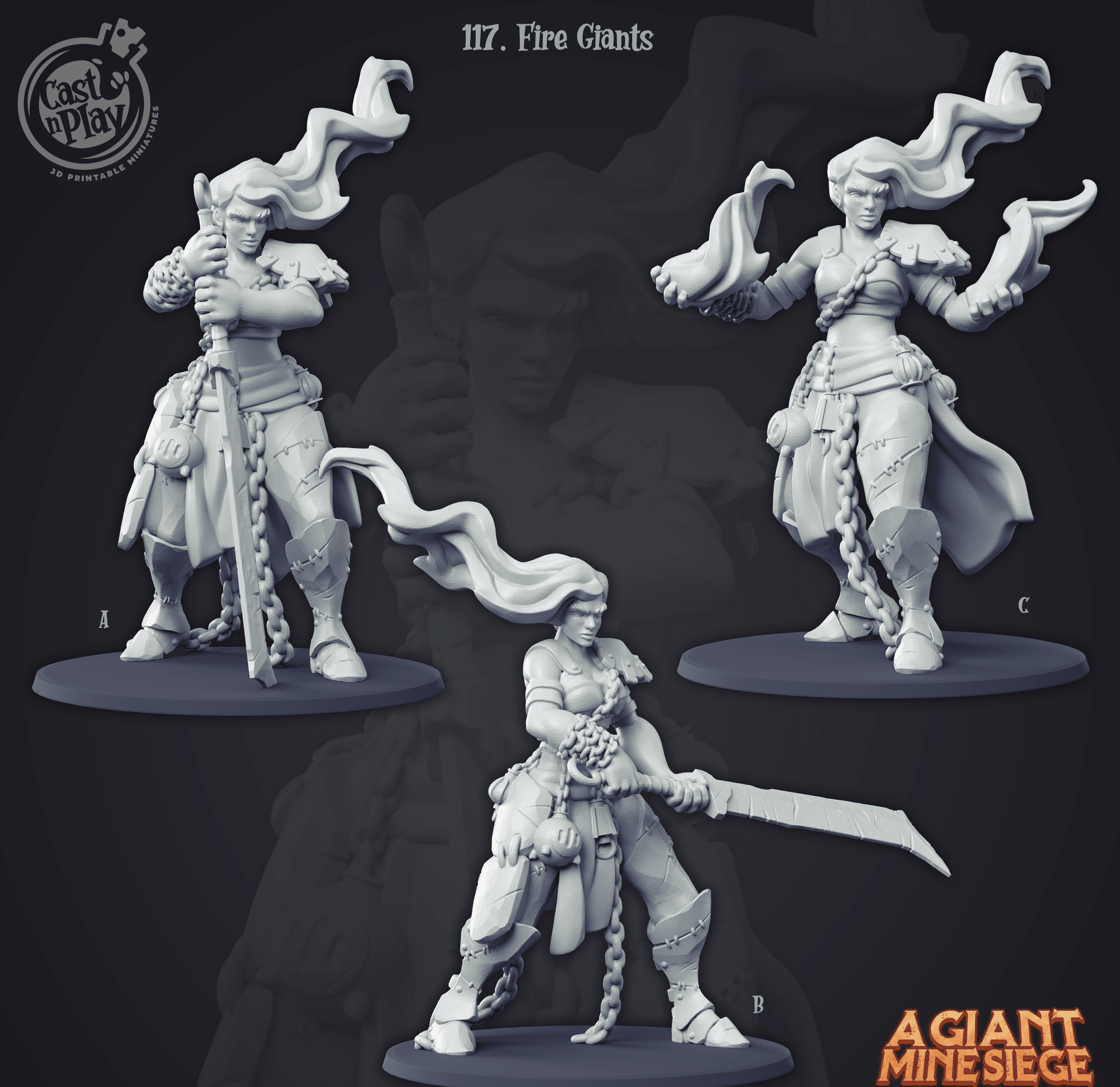 3D Printed Cast n Play Fire Giants 28mm 32mm D&D
