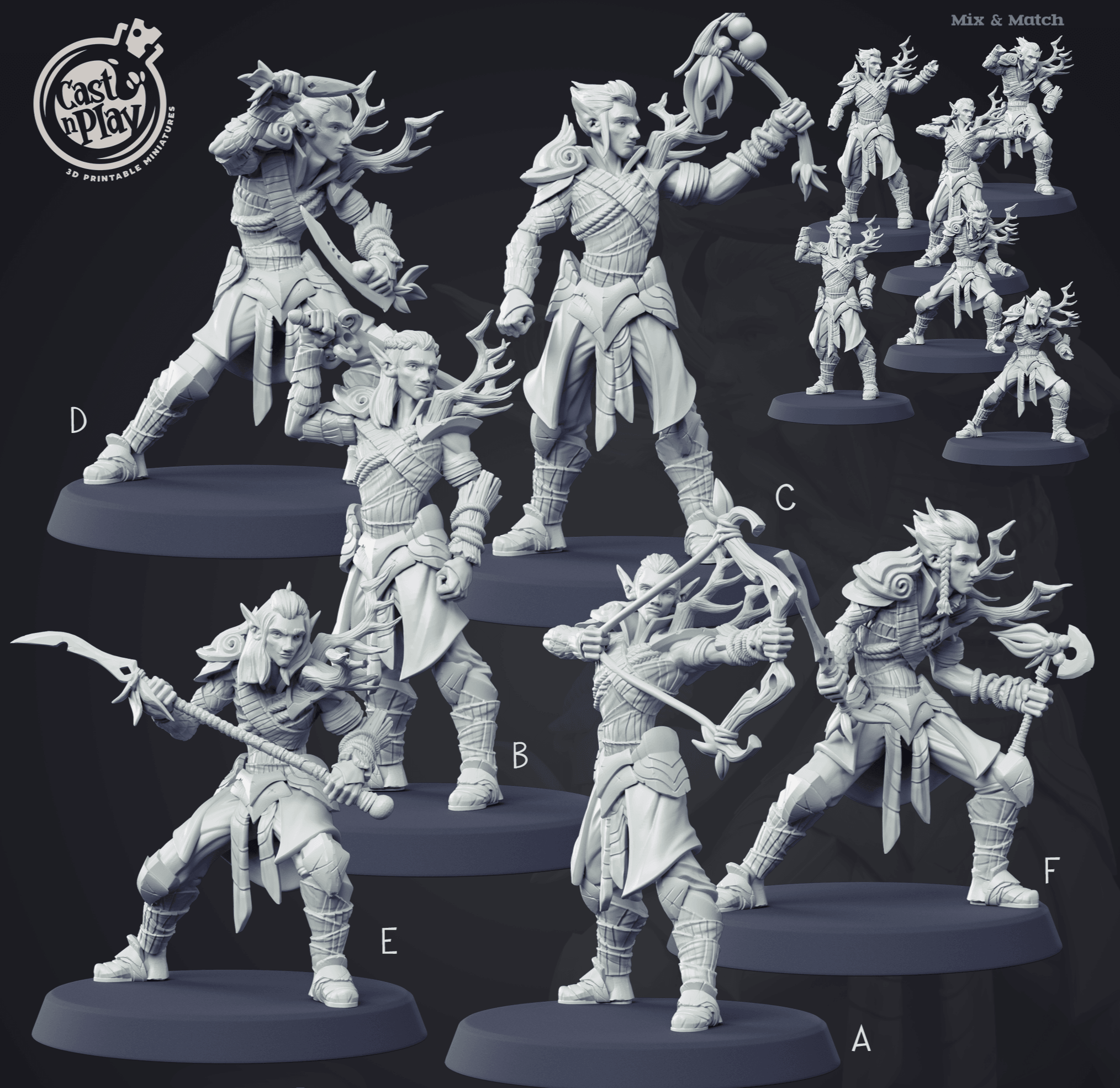 3D Printed Cast n Play Forest Elves Set 28mm 32mm D&D