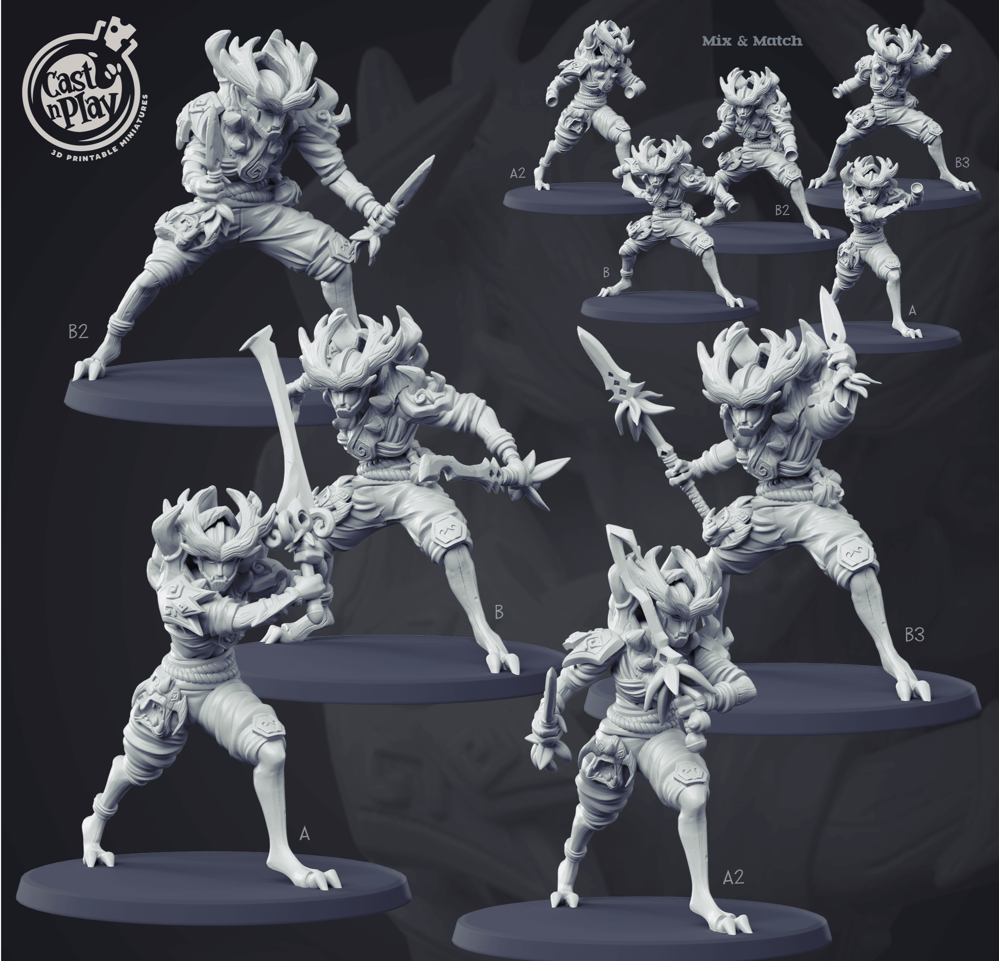 3D Printed Cast n Play Forest Warrior Set 28mm 32mm D&D