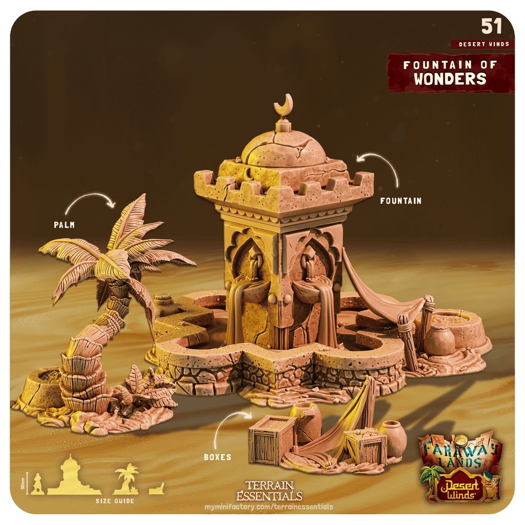 3D Printed Cast n Play Fountain of Wonders Desert Winds Terrain Set 28mm 32mm D&D